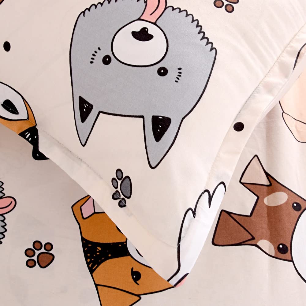 3-Piece Soft Dog Print Bed Sheet Set - Twin Size Fitted & Flat Sheets with Cute Puppy Design for Kids, Teens, Boys & Girls - Perfect for Kids' Bedrooms, Dorm Rooms & Sleepovers