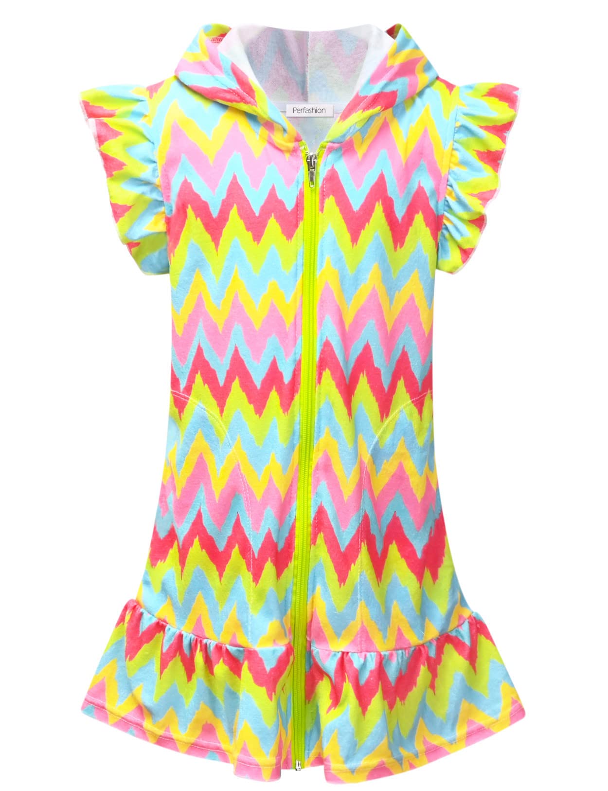 Girls Terry Hooded Zip-Up Swim Cover Up - Soft & Comfortable Swimwear Cover for Kids - Perfect for Beach, Pool & Summer Outings