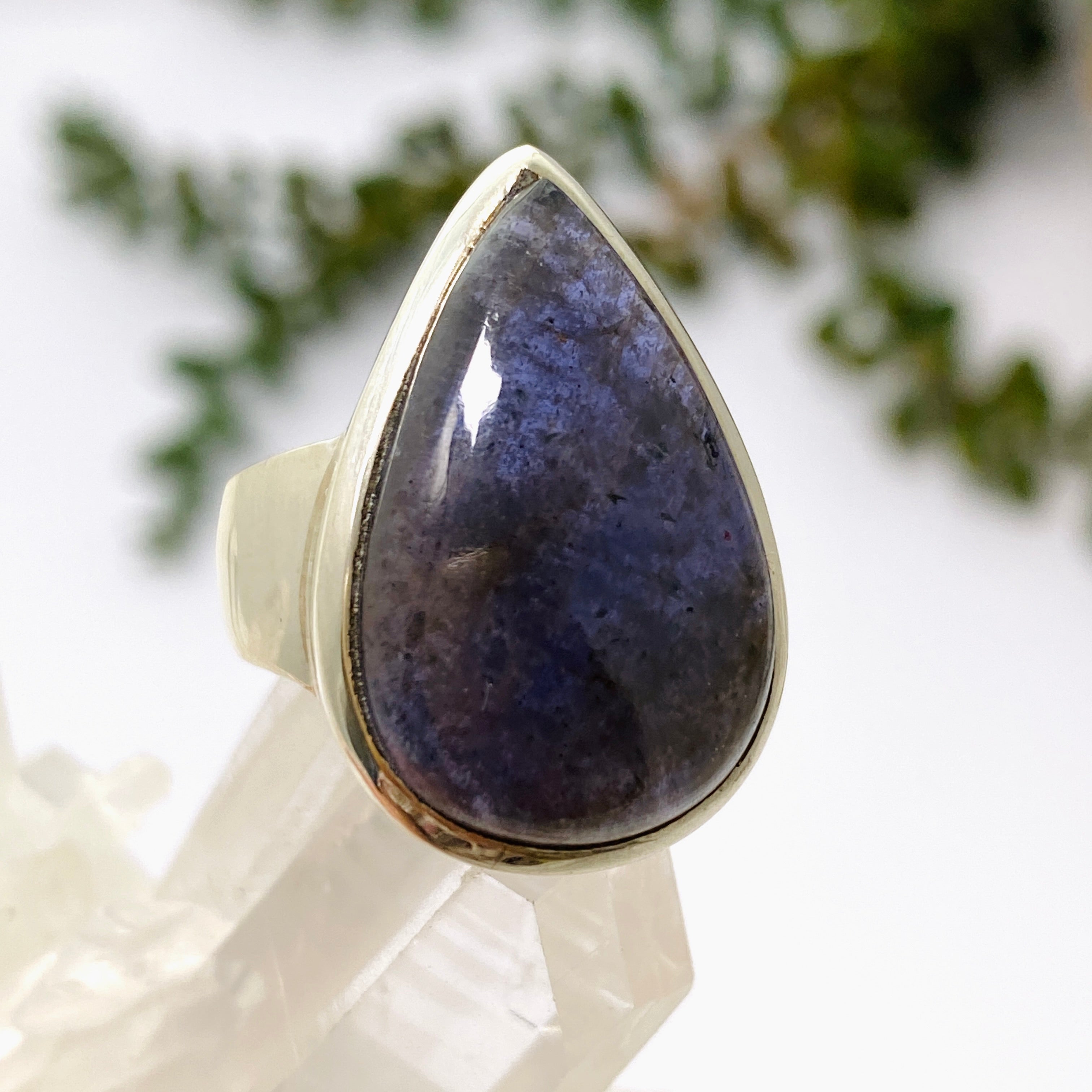 Iolite Sunstone Teardrop Cabochon Ring - Size 7 - Handmade Sterling Silver Jewelry - Perfect for Weddings, Parties & Special Occasions