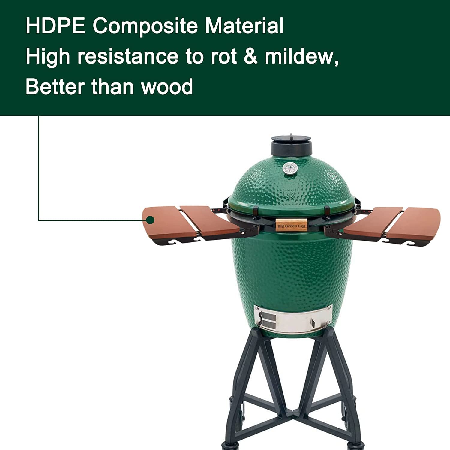 Big Green Egg Side Shelves - 2 Slat Composite Egg Mates for Medium BGE with Folding Shelves | Replacement Grill & Smoker Accessories | Perfect for Outdoor Cooking, Backyard BBQs and Patio Entertaining