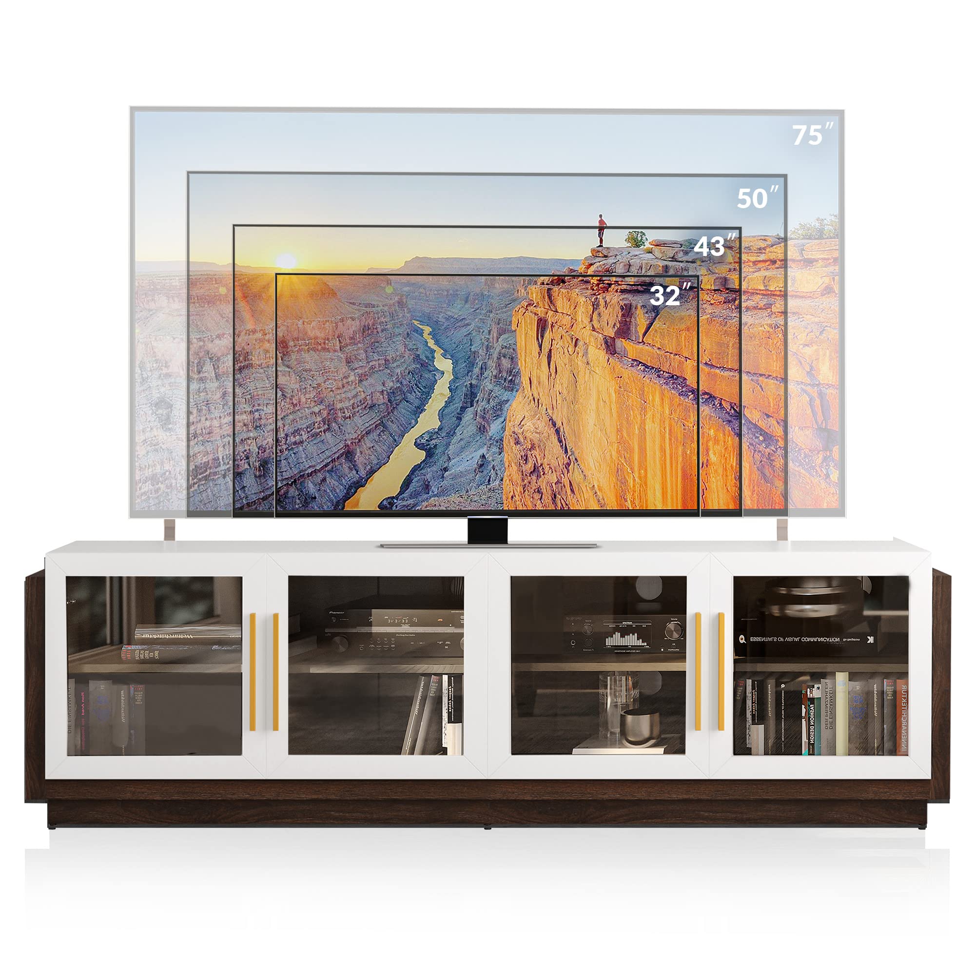 BELLEZE 70 Inch TV Stand for 75 Inch TVs - Modern Wood Entertainment Center with Storage Shelves, Media Console Cabinet for Living Room & Bedroom - White Brixston Style | Perfect for Home Theater Setup & Living Room Organization
