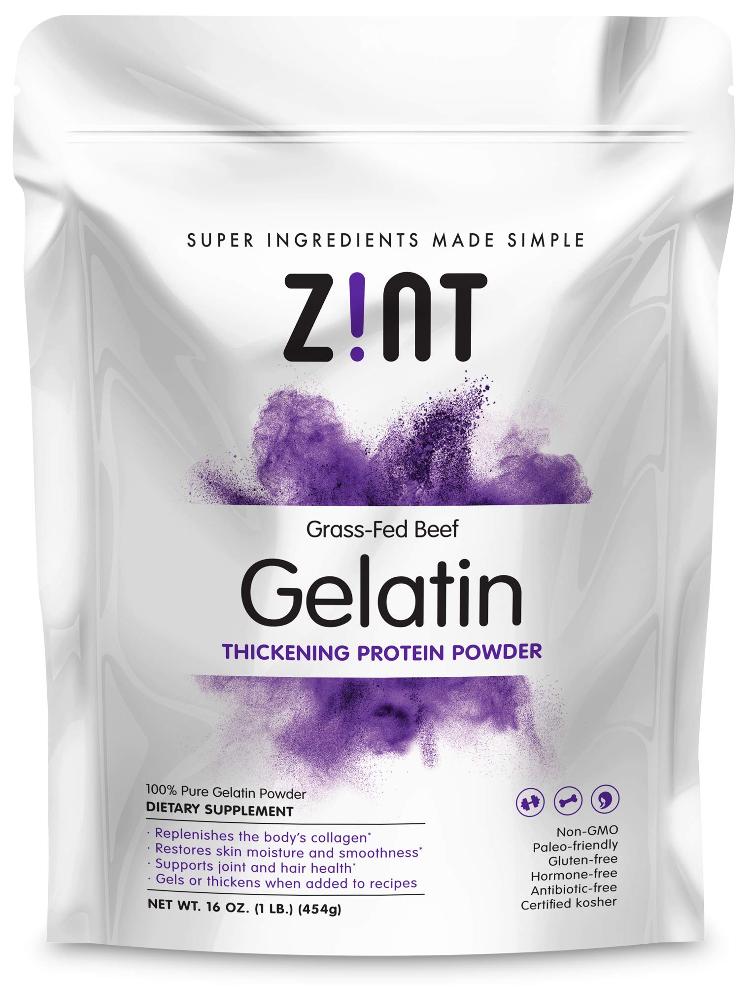 Zint Beef Gelatin Powder (16 oz) - Unflavored, Keto & Paleo Certified Collagen Protein - Perfect for Baking, Jello, Smoothies & Thickening Sauces - Ideal for Keto Diet, Healthy Desserts & Homemade Recipes