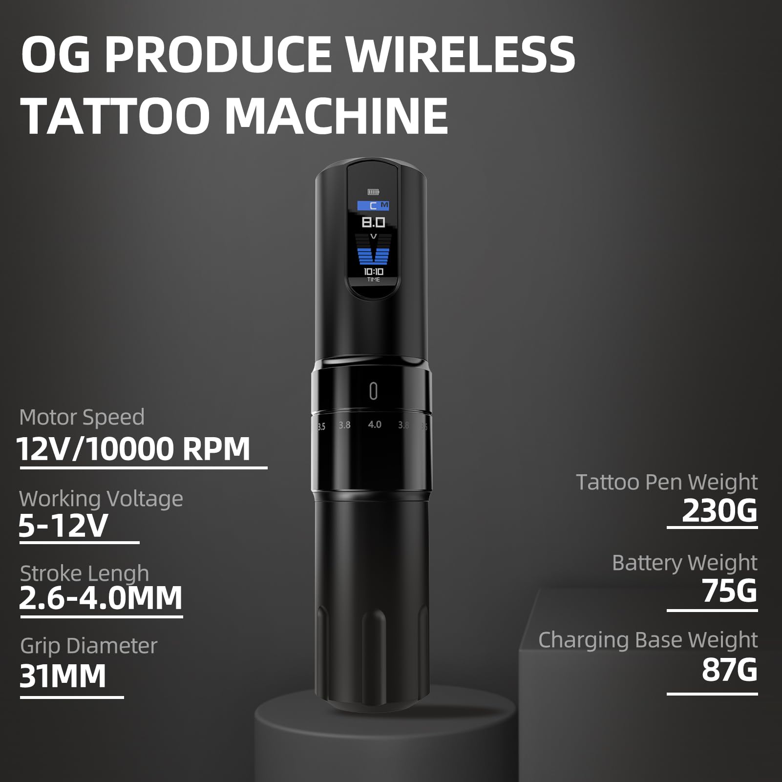 Professional Wireless Tattoo Pen Machine with Adjustable Stroke & LED Display - 2000mAh Battery Rotary Tattoo Gun for Artists - Perfect for Tattoo Shops, Home Studios & Professional Tattooing Sessions