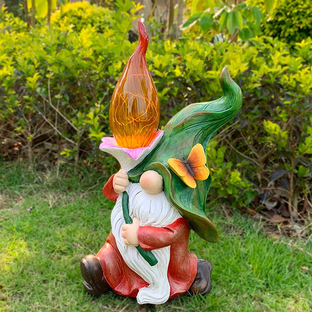 35cm Solar-Powered Goblin Dwarf Resin Garden Statue with LED Lights - Outdoor & Indoor Decor for Patio, Yard, Lawn | Unique Gift for Fantasy Lovers & Garden Enthusiasts | Perfect for Halloween, Themed Parties & Fairy Gardens