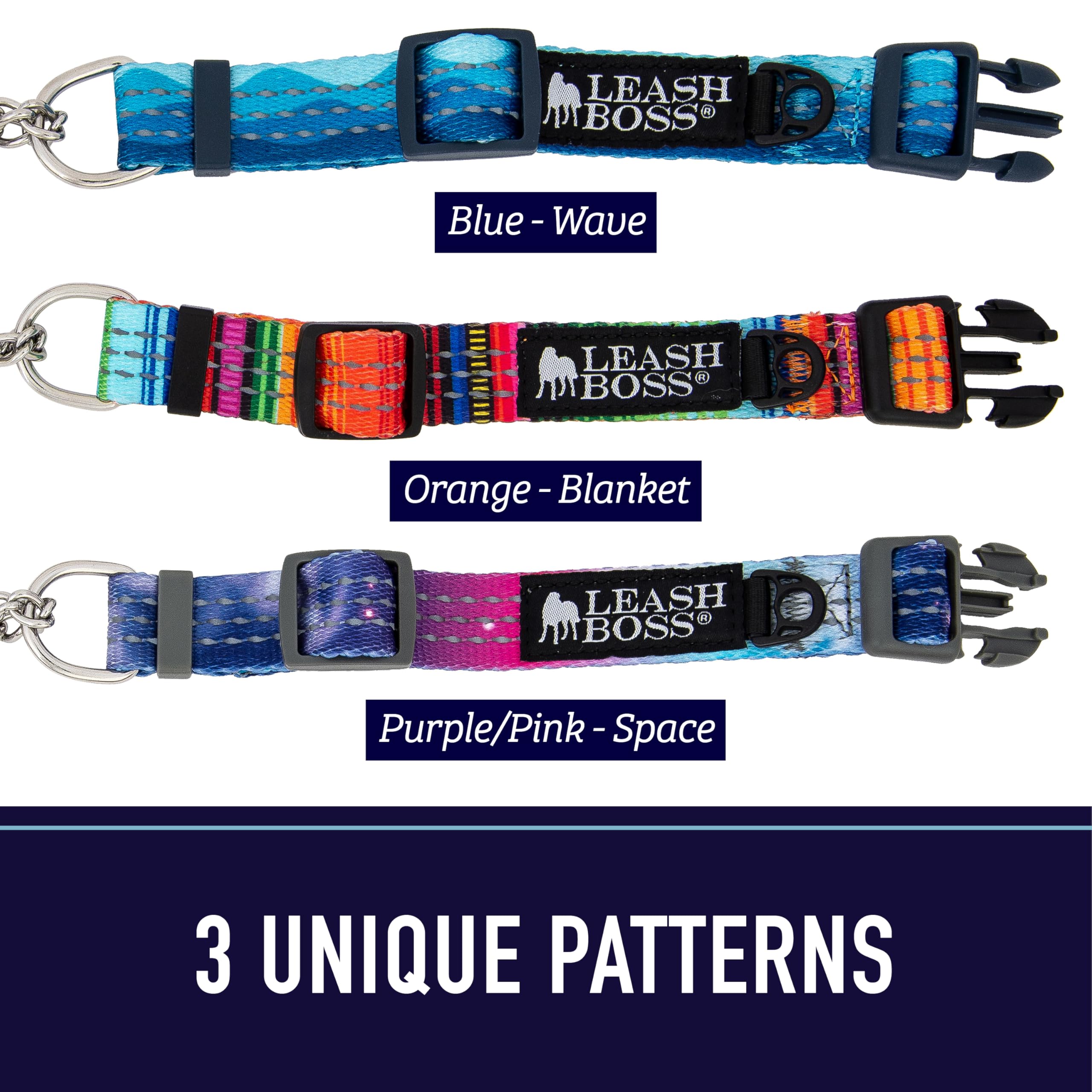 Leash Boss Martingale Dog Collar with Steel Chain & Reflective Nylon - Adjustable No-Pull Training Collar for Small, Medium & Large Dogs | Perfect for Walking, Training & Outdoor Adventures