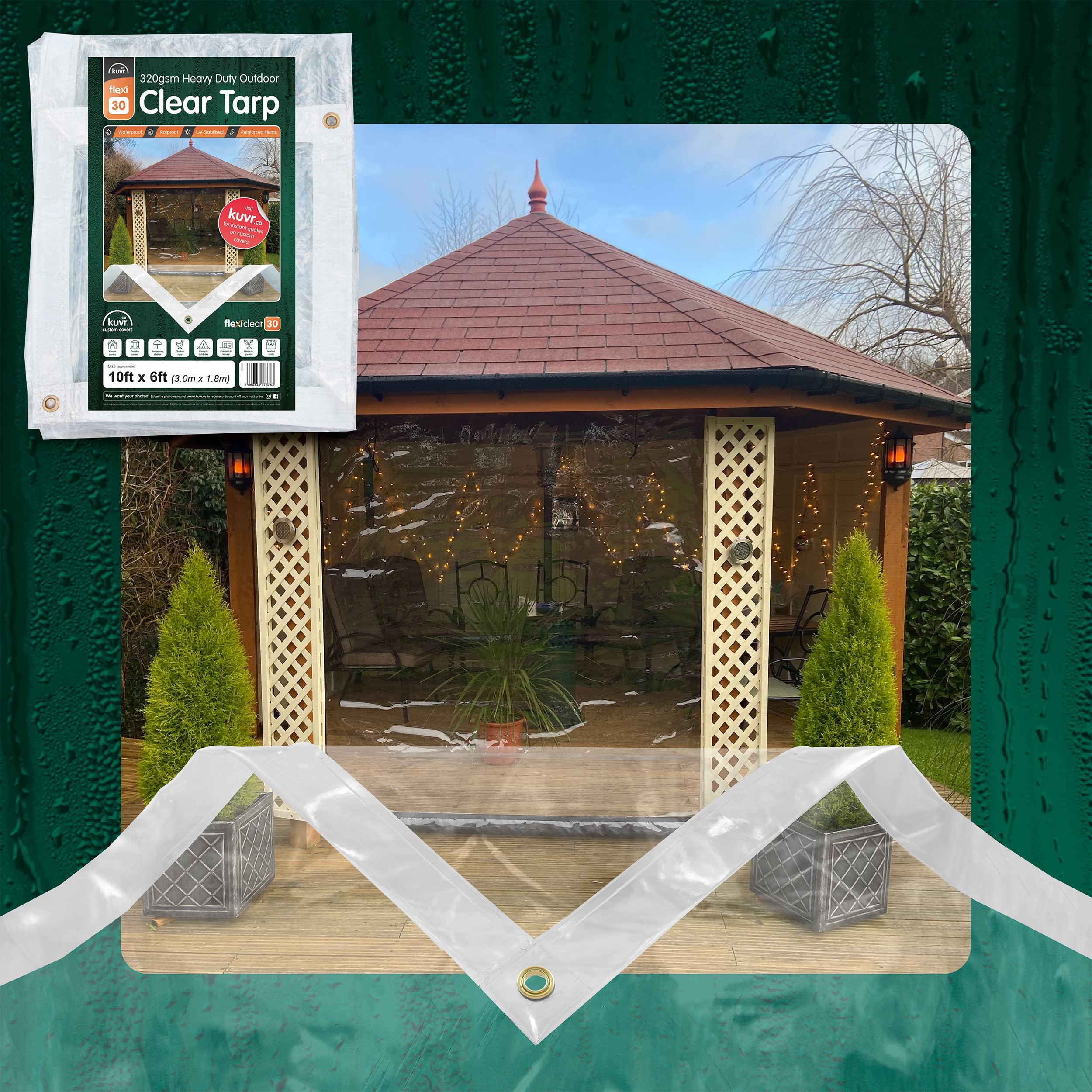 Bishop Clear Tarpaulin - Heavy Duty Waterproof Transparent Plastic Sheeting for Outdoor Cover, Construction, and Greenhouse Use