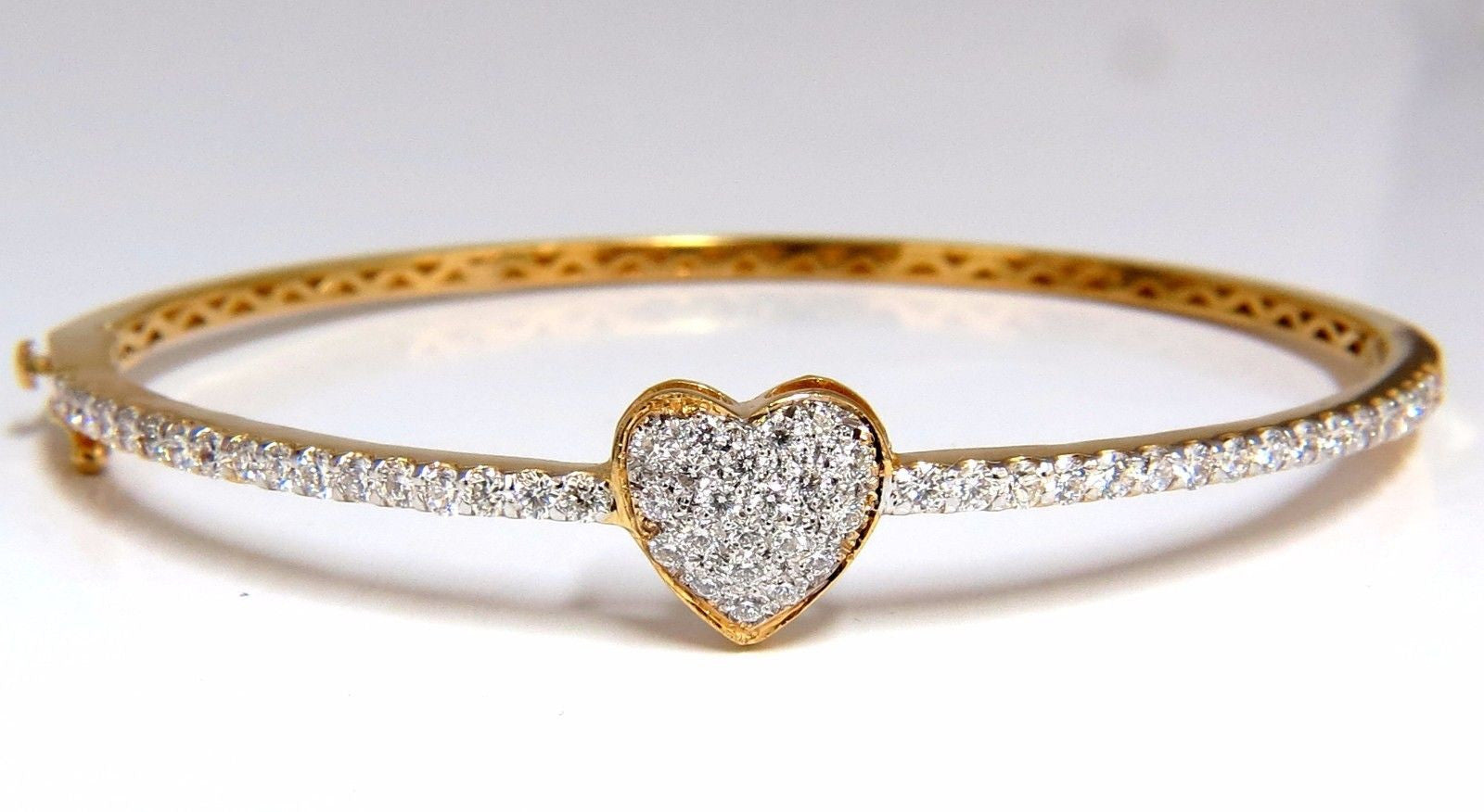 1.30ct G/VS 14K Gold Diamond Heart Bangle Bracelet - Elegant Gift for Women, Anniversary & Valentine's Day