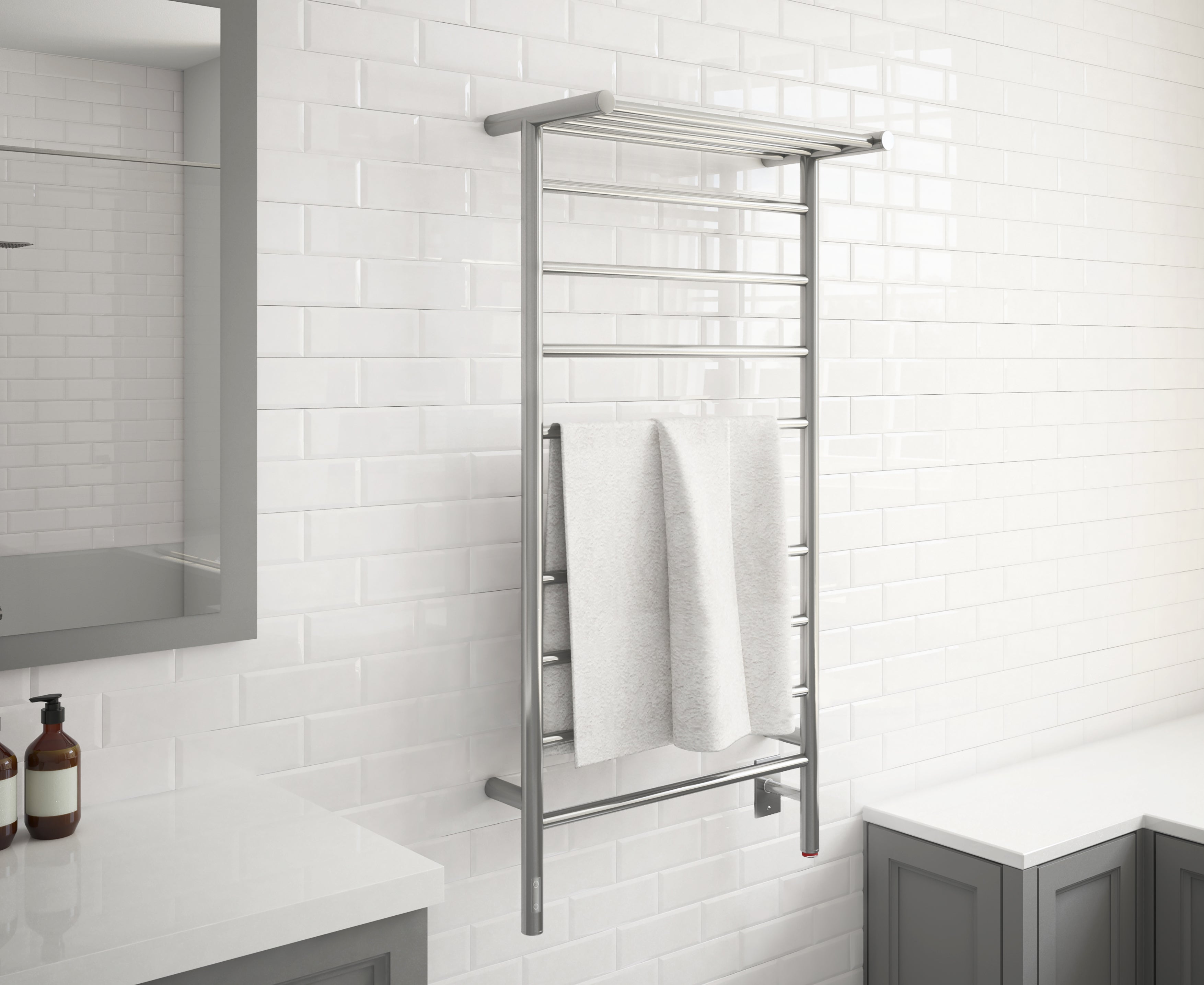 Piazzo OBT 8 Bar Dual Wall Mount Towel Warmer with Integrated Timer - Polished Stainless Steel Bathroom Heater for Spa, Hotel & Luxury Home Use