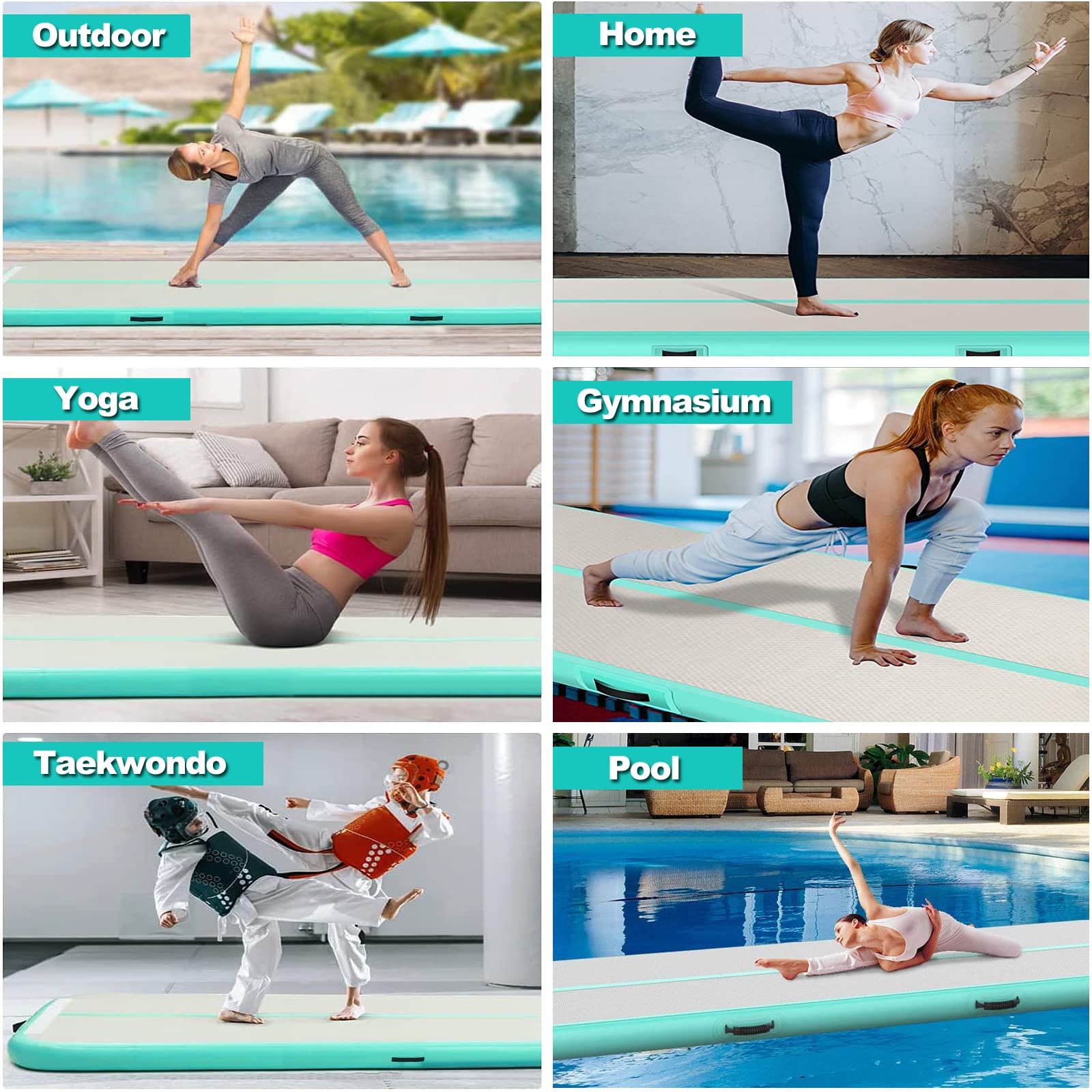 13ft/16ft/20ft Inflatable Air Gymnastics Mat - 4.3ft Wide, 4 Inches Thick Training Mat with Electric Pump for Home Gym, Cheerleading, Yoga & Water Activities | Perfect for Kids Play, Fitness Exercises & Backyard Fun