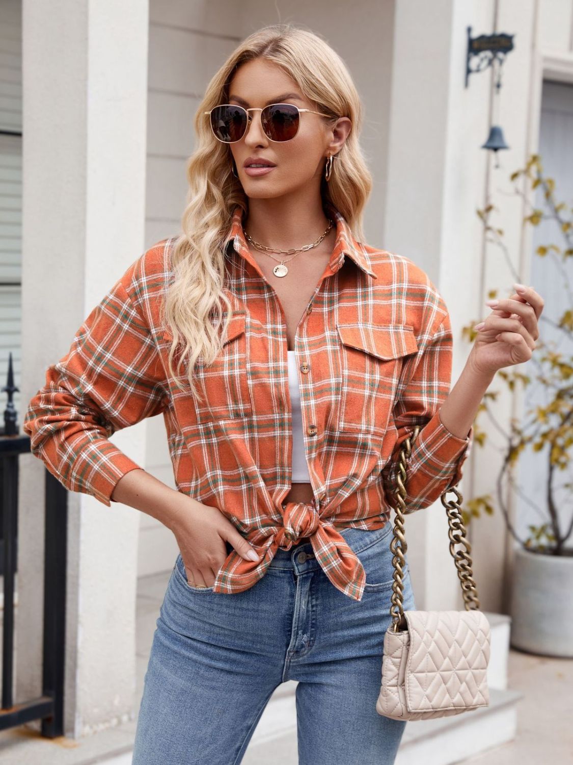 Mandy Plaid Button-Up Long Sleeve Shirt for Women - Stylish Casual & Office Wear - Perfect for Fall, Winter & Layering Outfits