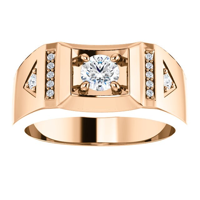 14KT Gold Men's Diamond Accent Ring - 1/2 CTW Round Cut Solitaire Ring for Wedding, Anniversary & Special Occasions