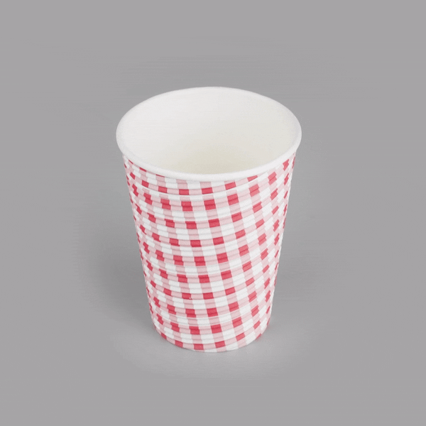 12 oz Disposable Paper Coffee Cups with Picnic Print - Spiral Wall Design (3.5
