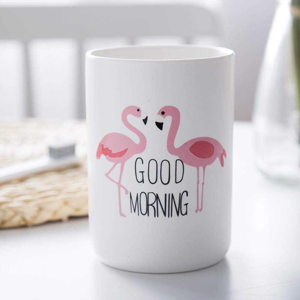 Flamingo Ceramic Toothbrush Holder & Tumbler Set - White Bathroom Accessories for Home Decor | Perfect for Guest Bathrooms, Beach Houses & Tropical-Themed Decor