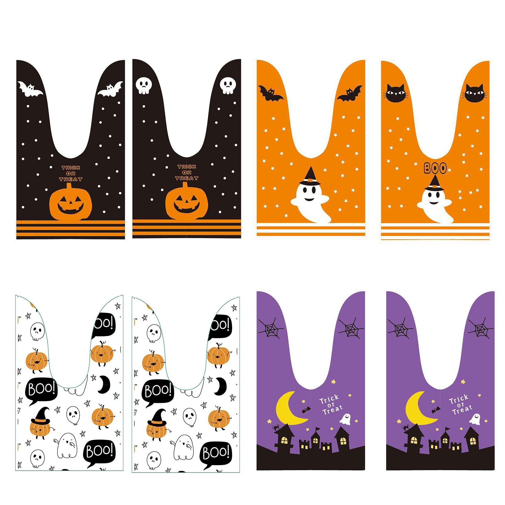 50Pcs Halloween Goodie Bags - Pumpkin & Ghost Treat Bags with Ear Ties for Candy, Cookies, Party Favors | Orange Halloween Party Supplies for Trick or Treat, Classroom Treats & Halloween Gift Giving