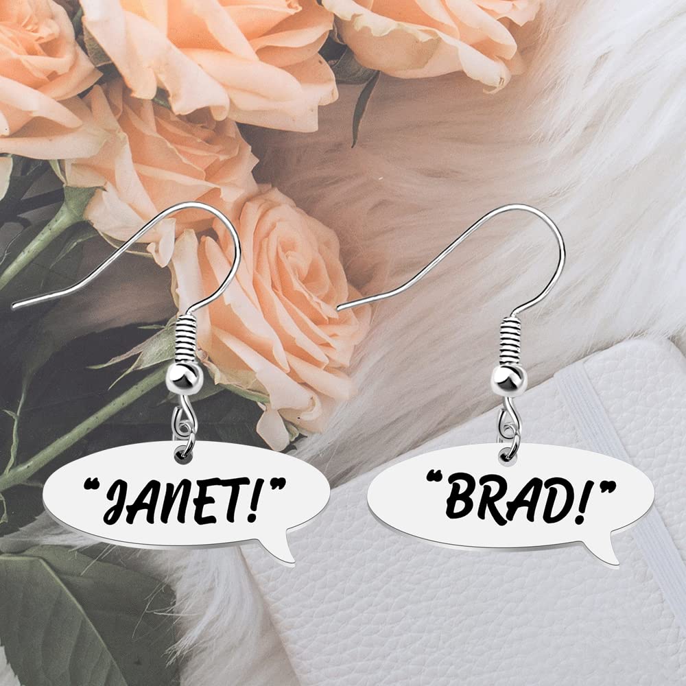 WSNANG The Rocky Horror Picture Show Inspired Quote Earrings - Brad Janet Horror Movie Jewelry Gift for Musical Film Fans - Perfect for Halloween, Cosplay & Fan Conventions