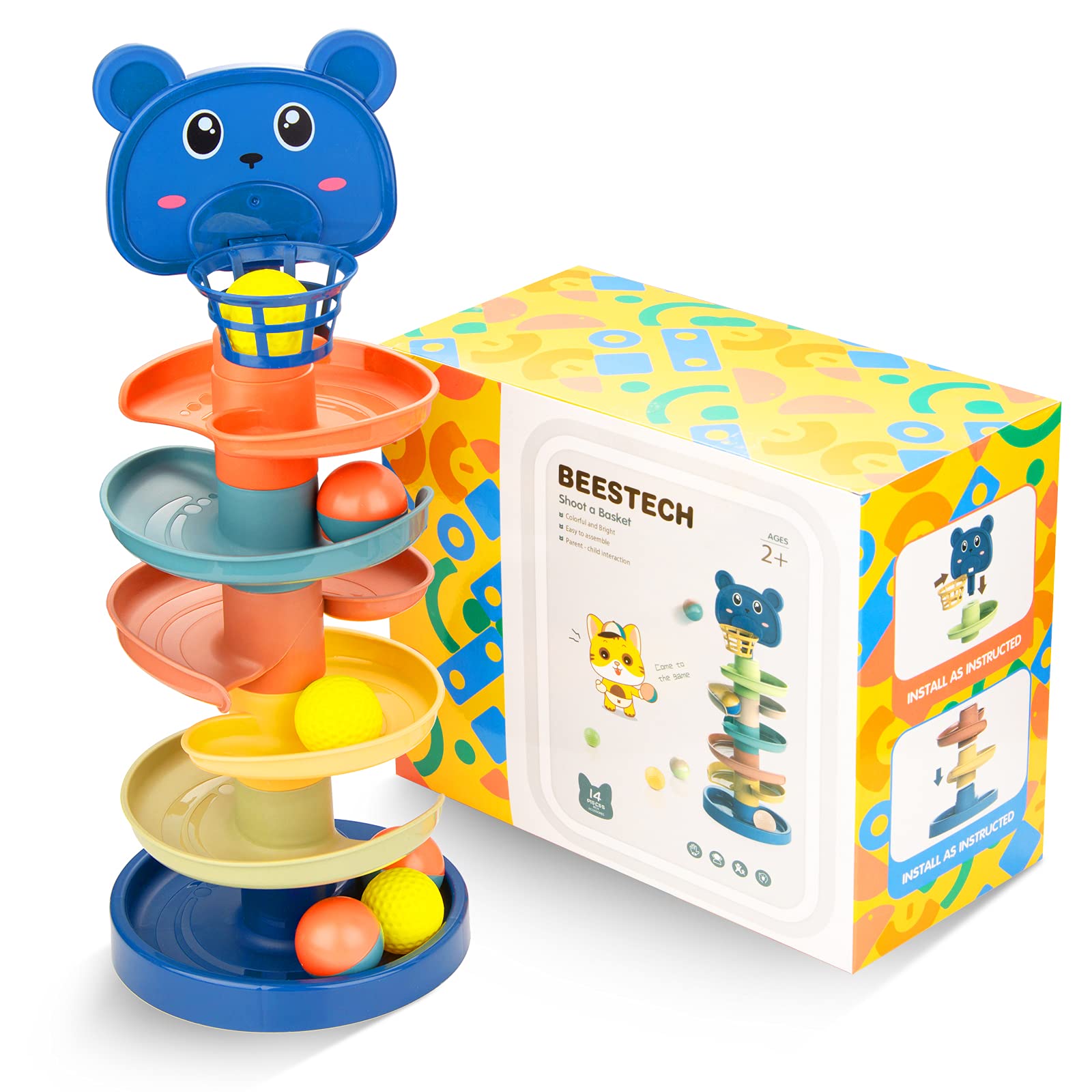 Beestech Ball Tower Toy for Toddlers - Educational Developmental Activity Toy with 6 Balls for 2 3 4 Year Old Boys & Girls - Fun Ball Drop & Roll Game for Early Learning & Motor Skills Development - Perfect for Playtime, Daycare & Preschool Activities