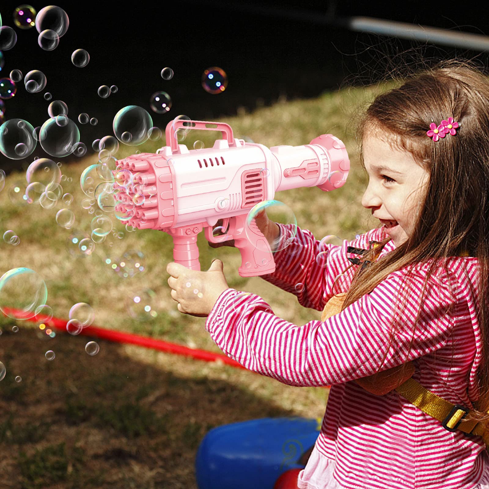 32 Hole Bubble Blower Machine for Kids - Electric Handheld Bubble Maker Toy for Outdoor & Indoor Play - Perfect Birthday Gift, Summer Party, Park & Backyard Fun (Pink)
