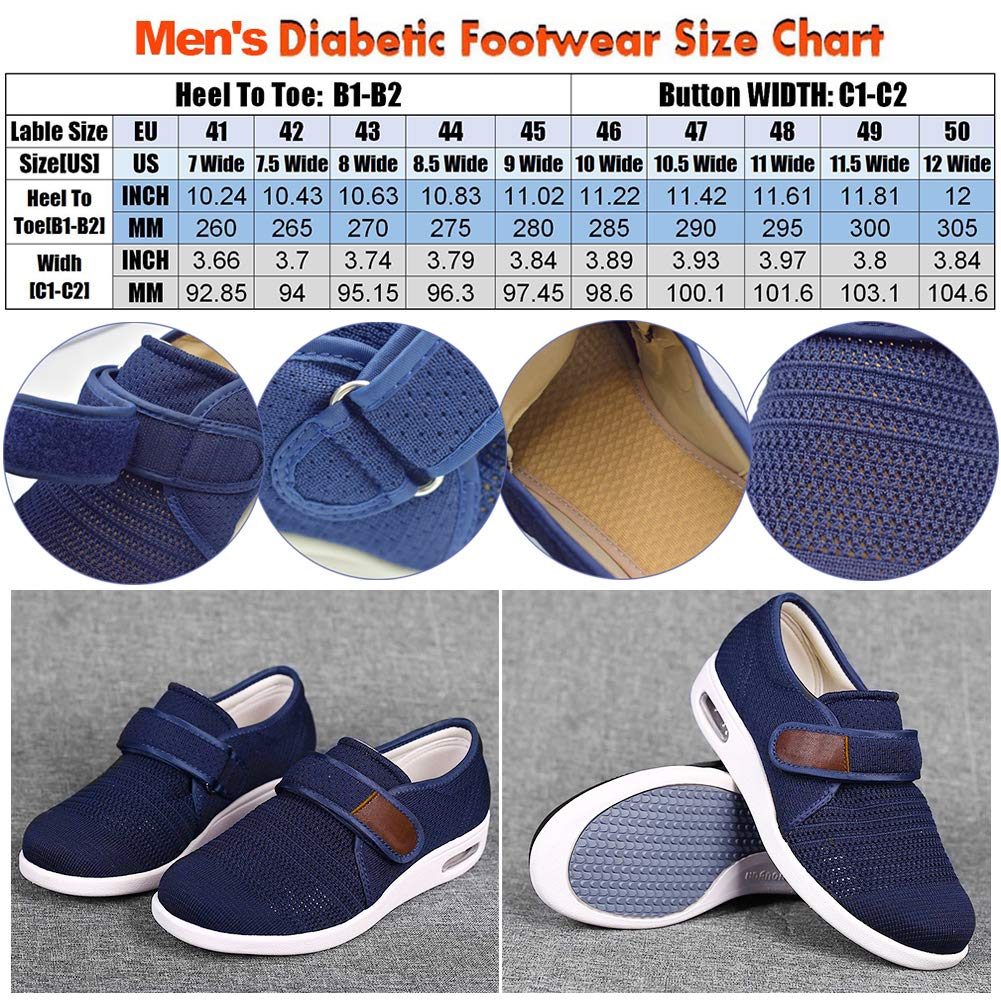 W&LESVAGO Men's Diabetic Shoes with Adjustable Closures - Lightweight Non-Slip Wide Width Walking Shoes for Elderly, Edema, Plantar Fasciitis & Arthritis - Comfortable Footwear for Swollen Feet Relief - Ideal for Daily Walking, Nursing & Medical Use