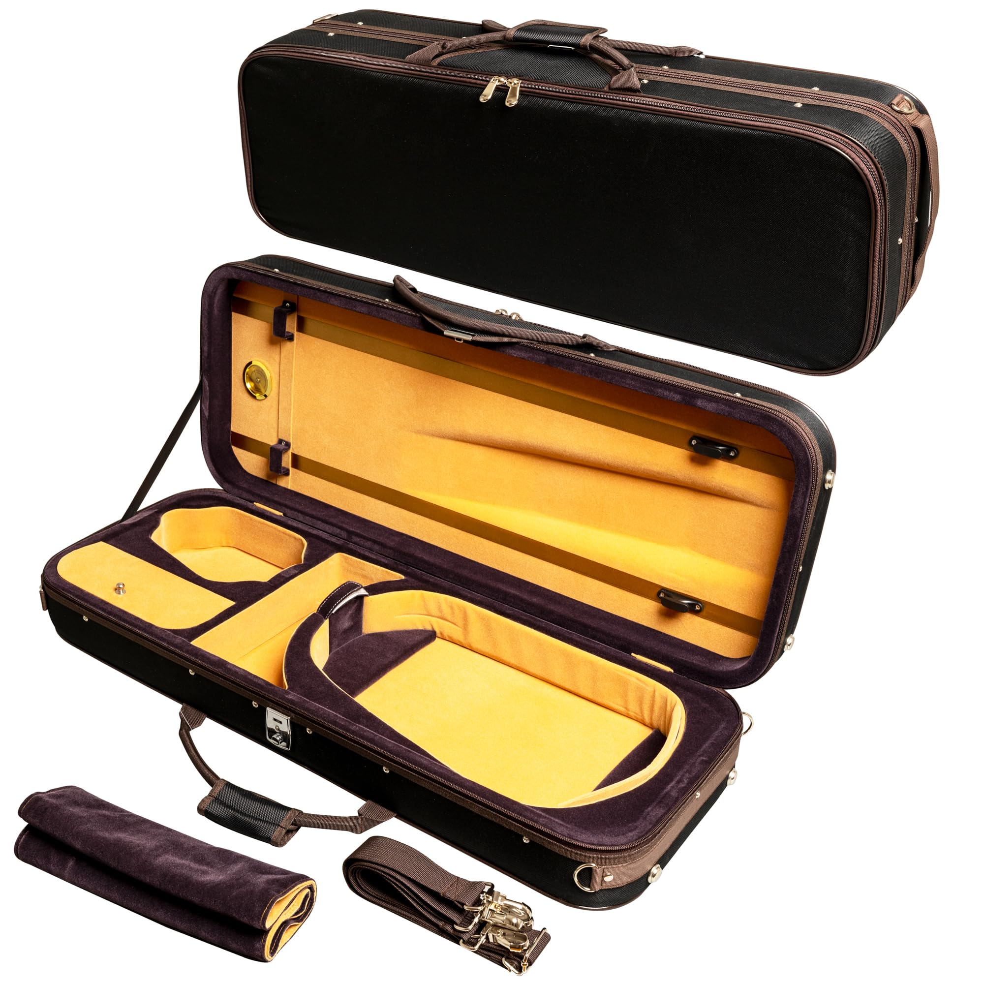 MI&VI AF-5003 Lightweight 4.5lb Hard Viola Travel Case with Reflective Safety Strips, Shoulder Straps & High-Density Foam - Durable Hard-Shell Protection for 15.5-16 Inch Violas - Perfect for Music Students, Traveling Musicians & Orchestra Performances