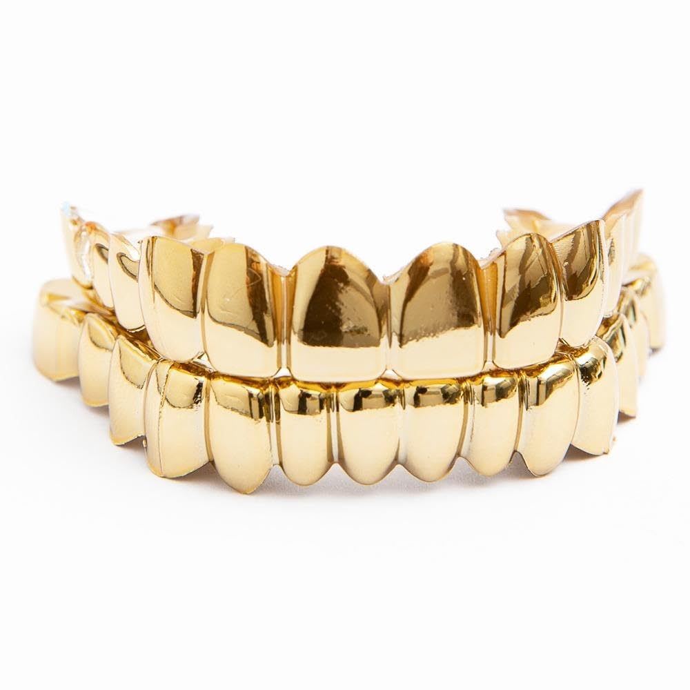 Gold Teeth Grillz for Men & Women - 24K Gold Plated Silicone Gel Grillz - Hip Hop Jewelry for Rappers & Performers - Perfect for Concerts, Parties & Music Videos