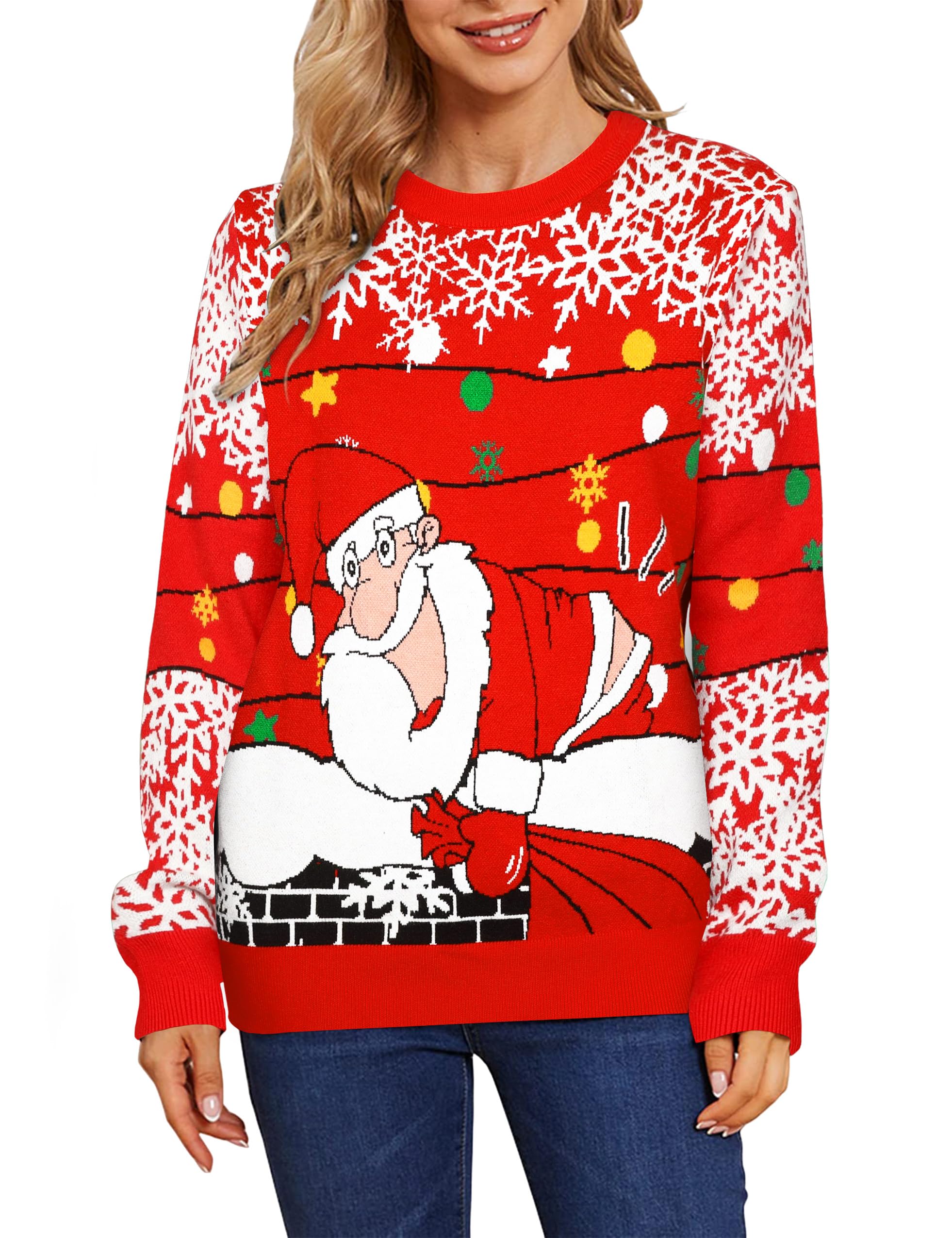 Funny Ugly Christmas Sweaters for Women 2024 - Festive Knitted Holiday Pullover for Xmas Parties & Winter Family Gatherings