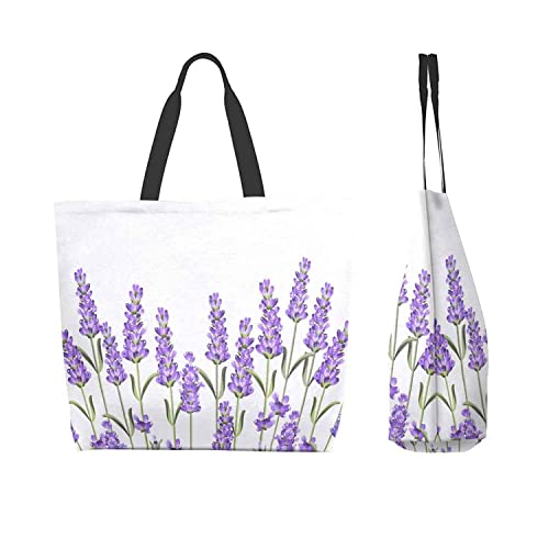 SAZUYEM Large Tote Bag for Women - Stylish Shoulder Handbag with Beautiful Purple Lavender Flowers | Perfect for Casual Outings, Beach Trips & Daily Use