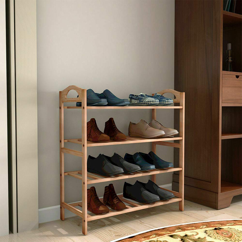 4-Tier Bamboo Shoe Rack Organizer - Natural Wood Entryway Storage Shelf (27