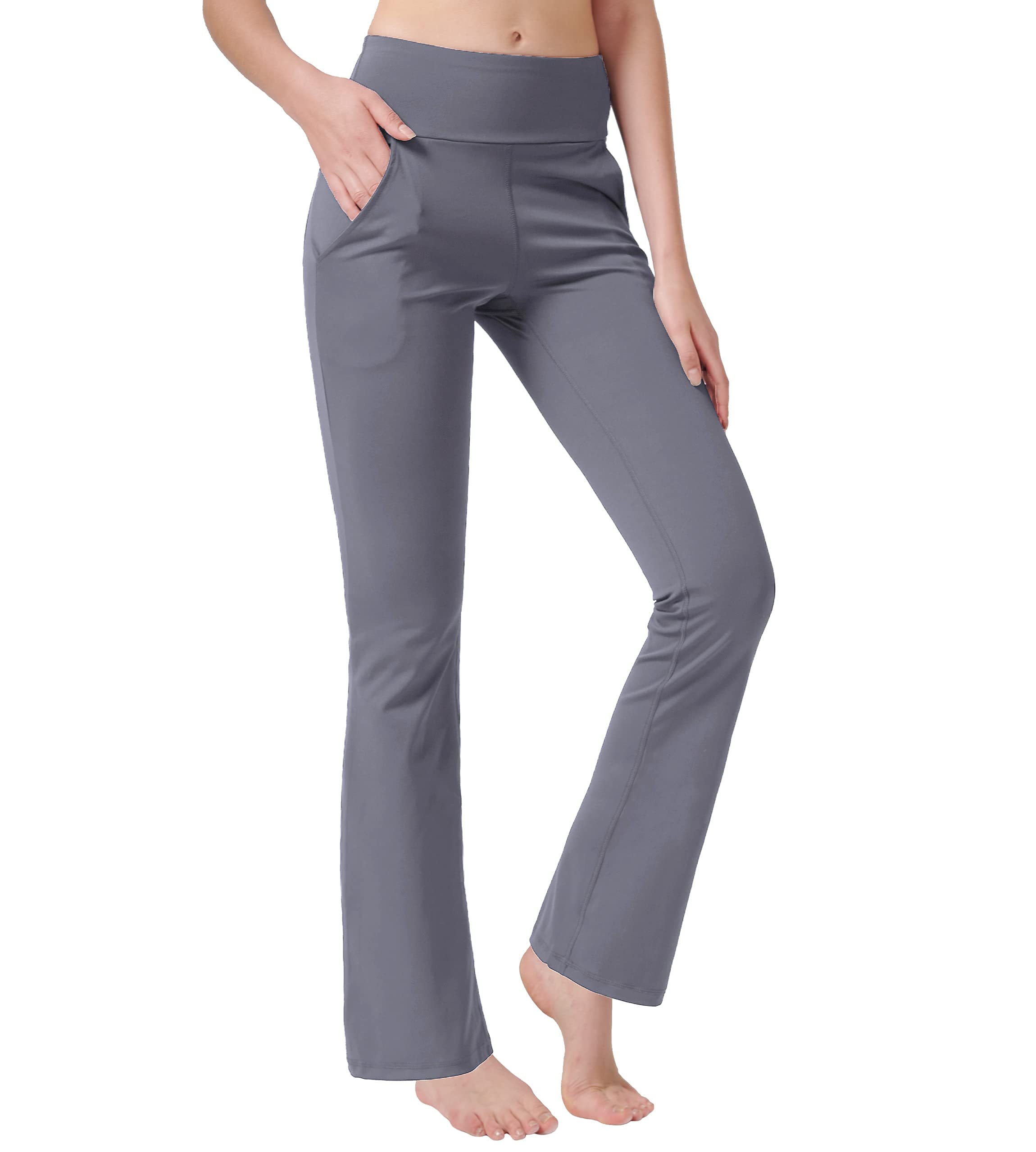 Nuveti Women's High Waisted Bootcut Yoga Pants with 4 Pockets - Tummy Control Workout & Office Pants - Comfortable Stretchy Bootleg Dress Pants for Yoga, Work & Casual Wear