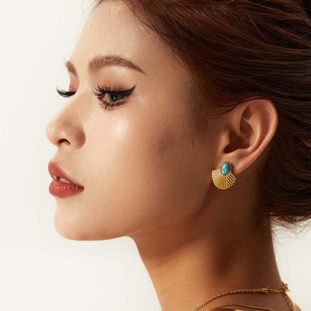 Evil Eye Fan Shaped Huggie Hoop Earrings for Women - Gold & Silver Boho Dangle Earrings | Perfect for Everyday Wear, Parties & Gifts | JDE061