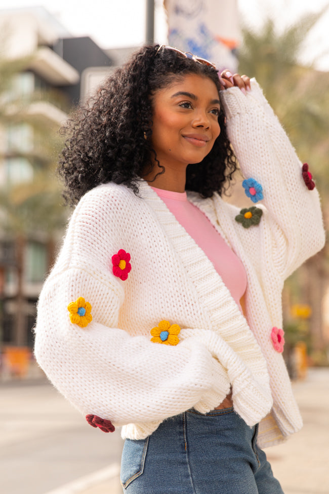 The Way I Feel Ivory Multi-Flower Embroidered Cardigan - Soft Knit Sweater for Women | Perfect for Spring Outfits, Date Nights & Casual Wear