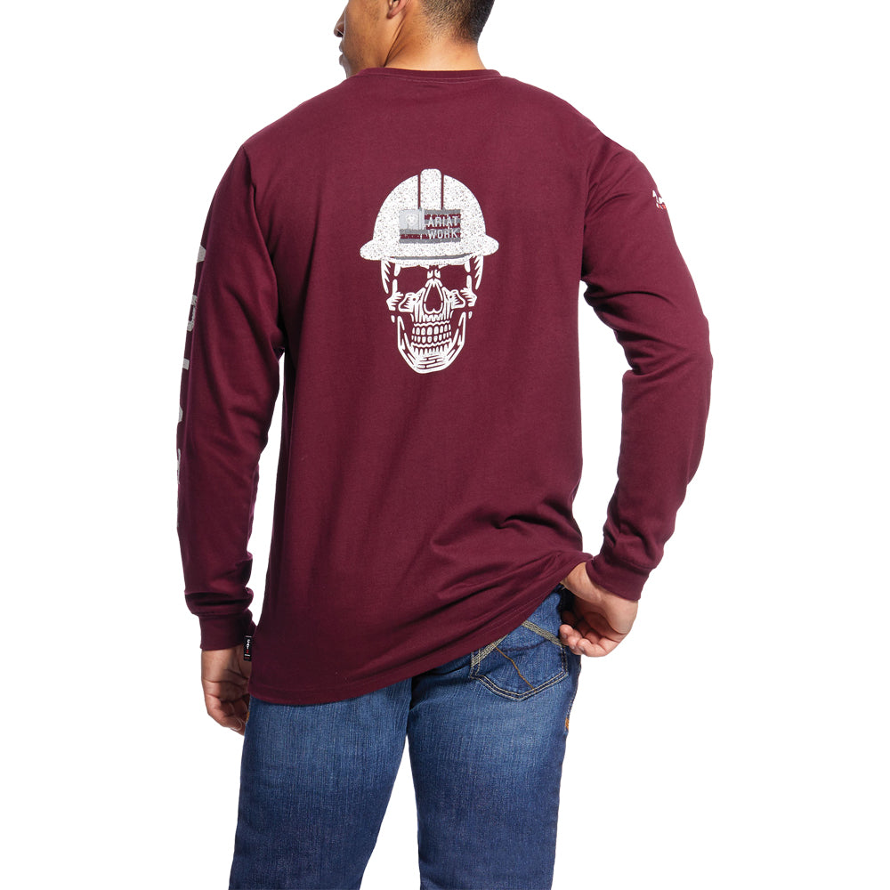 Ariat Men's Flame Resistant Roughneck Skull Graphic Long Sleeve T-Shirt - Malbec | Workwear & Outdoor Safety Shirt for Construction, Oil Rig & Motorcycle Riding