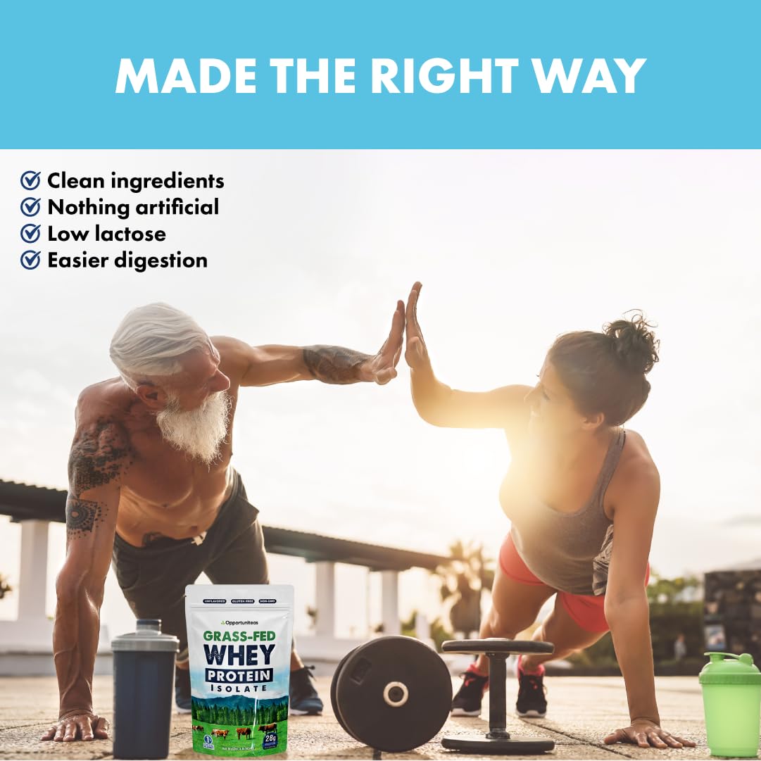Grass Fed Whey Protein Isolate Powder - Unflavored, 28g Protein per Serving, No Artificial Sweeteners, Hormone-Free, Non-GMO, 1lb - Ideal for Post-Workout Recovery, Smoothies & Baking