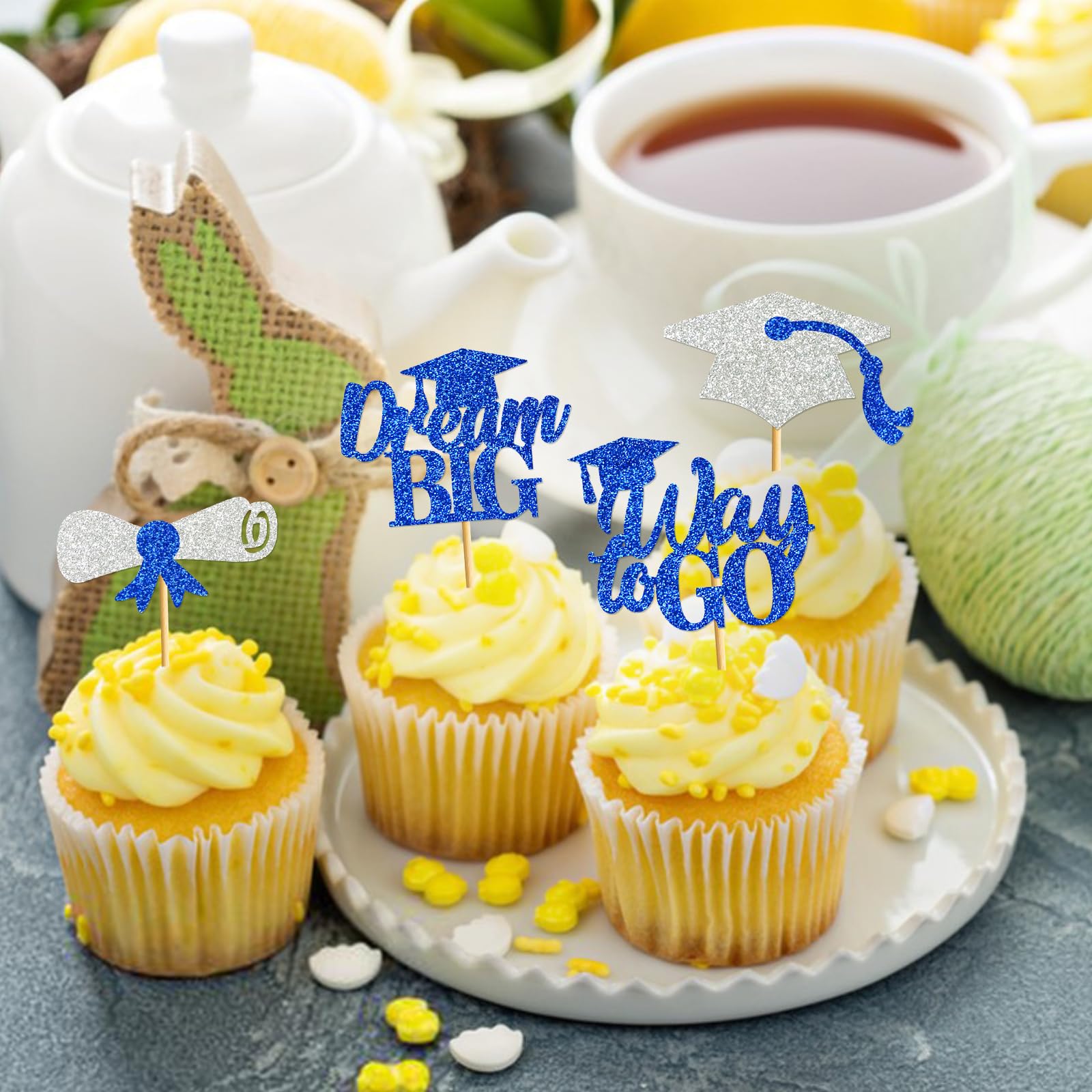 2024 Graduation Cupcake Toppers - Class of 2024 Party Decorations (Blue & Silver, 40Pcs) | Perfect for Graduation Parties, School Celebrations & Dessert Table Decor