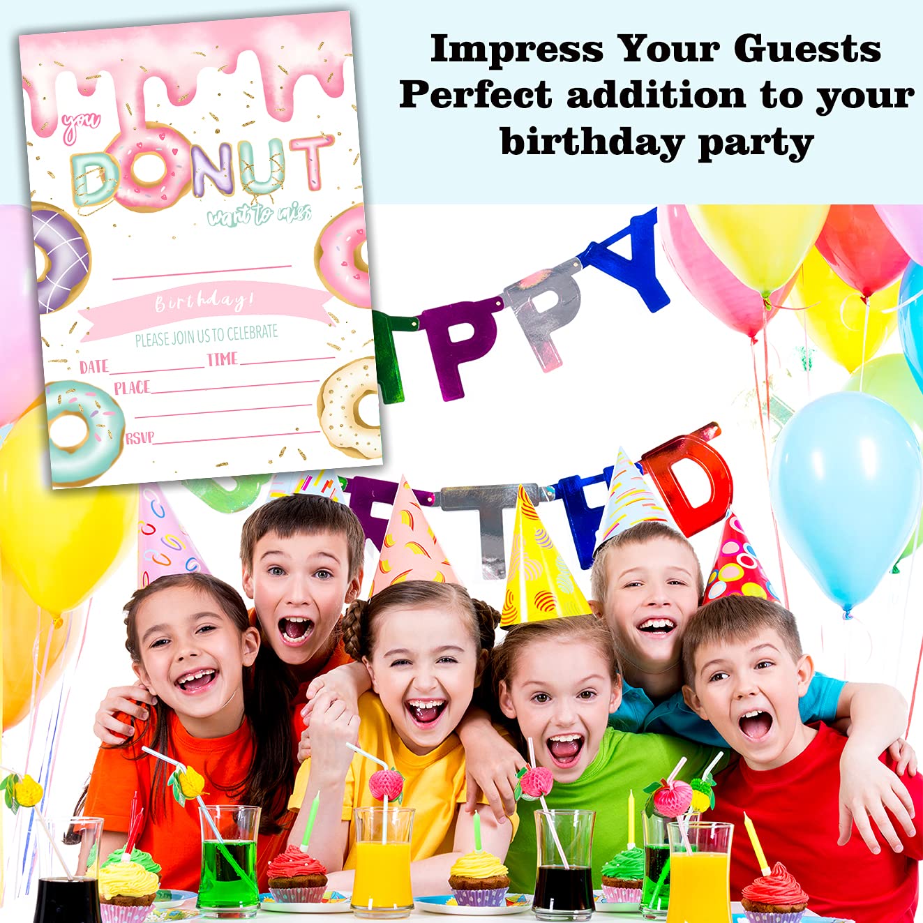 Donut-Themed Birthday Party Invitation Cards Set - 20 Premium Cards with Matching Envelopes for Kids' Celebrations, Baby Showers & Special Events - Sweet Doughnut Party Supplies & Favors