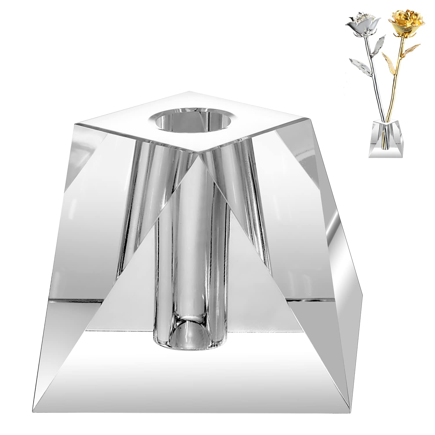 24K Gold Dipped Rose Crystal Vase Display - Elegant Crystal Stand for Two Roses | Perfect for Anniversary Gifts, Wedding Centerpieces & Home Decor
