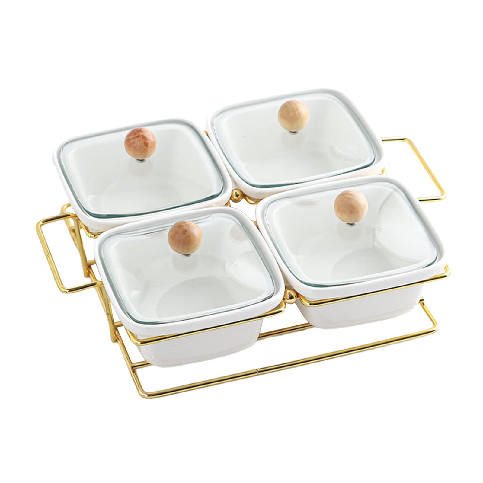 Gazechimp 4-Grid White Ceramic Snacks Platter with Lid - Divided Serving Bowl for Desserts, Dried Fruits, Nuts, Candy & Appetizers - Perfect for Parties, Picnics & Easy Storage