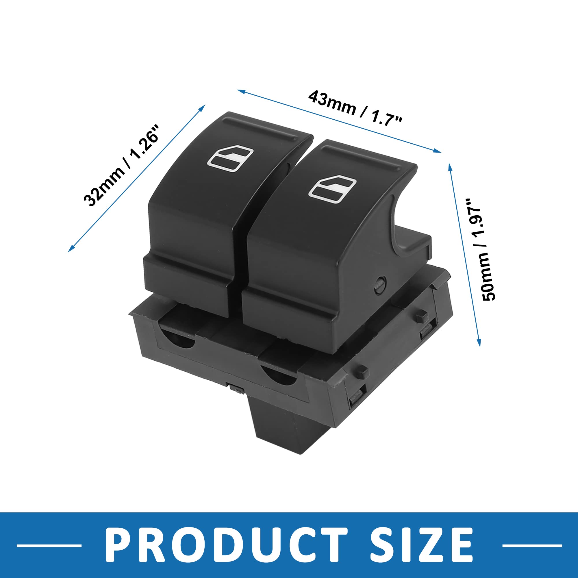 Volkswagen Jetta 2005-2010 Power Window Switch 1K3959857A - Front Driver Side Window Control (Black Plastic) - Perfect for Window Repair & Replacement