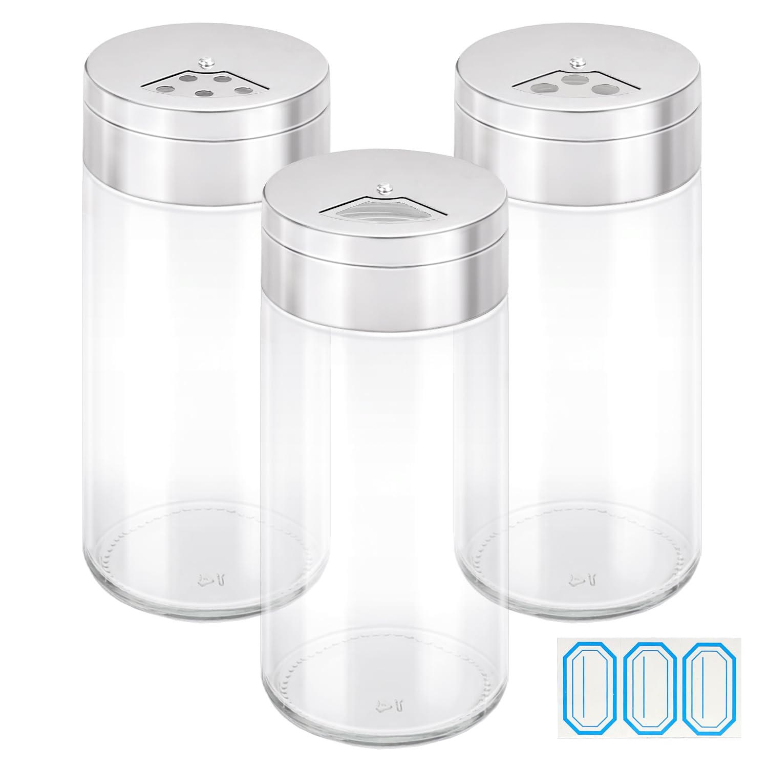 Segarty 6 oz Glass Spice Jars with Shaker Lids - 3 Pack Clear Empty Seasoning Containers for Herbs, Grains, Salt & Pepper - Adjustable Pour Holes - Perfect for Kitchen, Pantry & Spice Organization