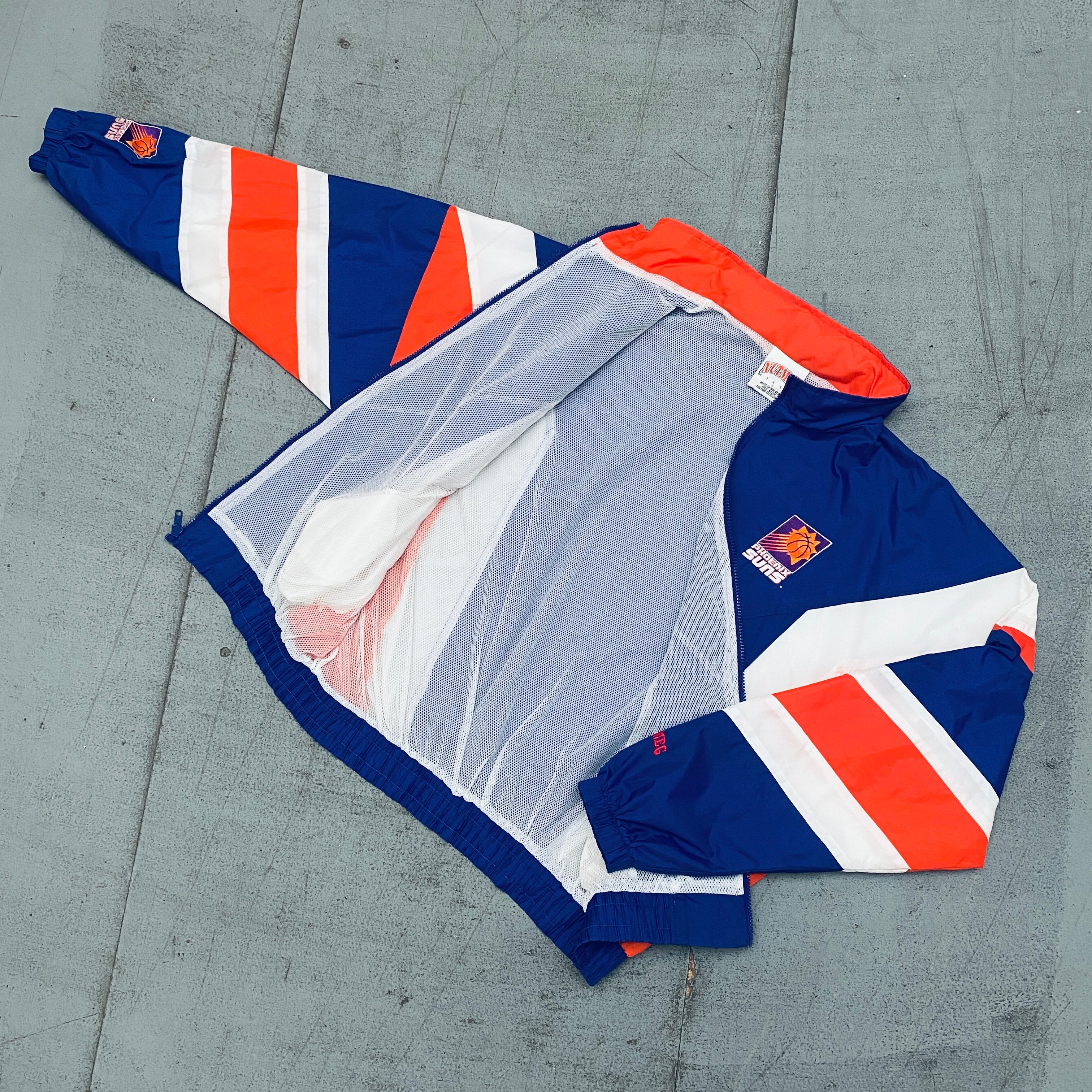 Vintage 1990s Phoenix Suns Nutmeg Mills Full-Zip Windbreaker Jacket - Men's Large (L) - Retro Basketball Fan Gear for Game Day & Casual Wear