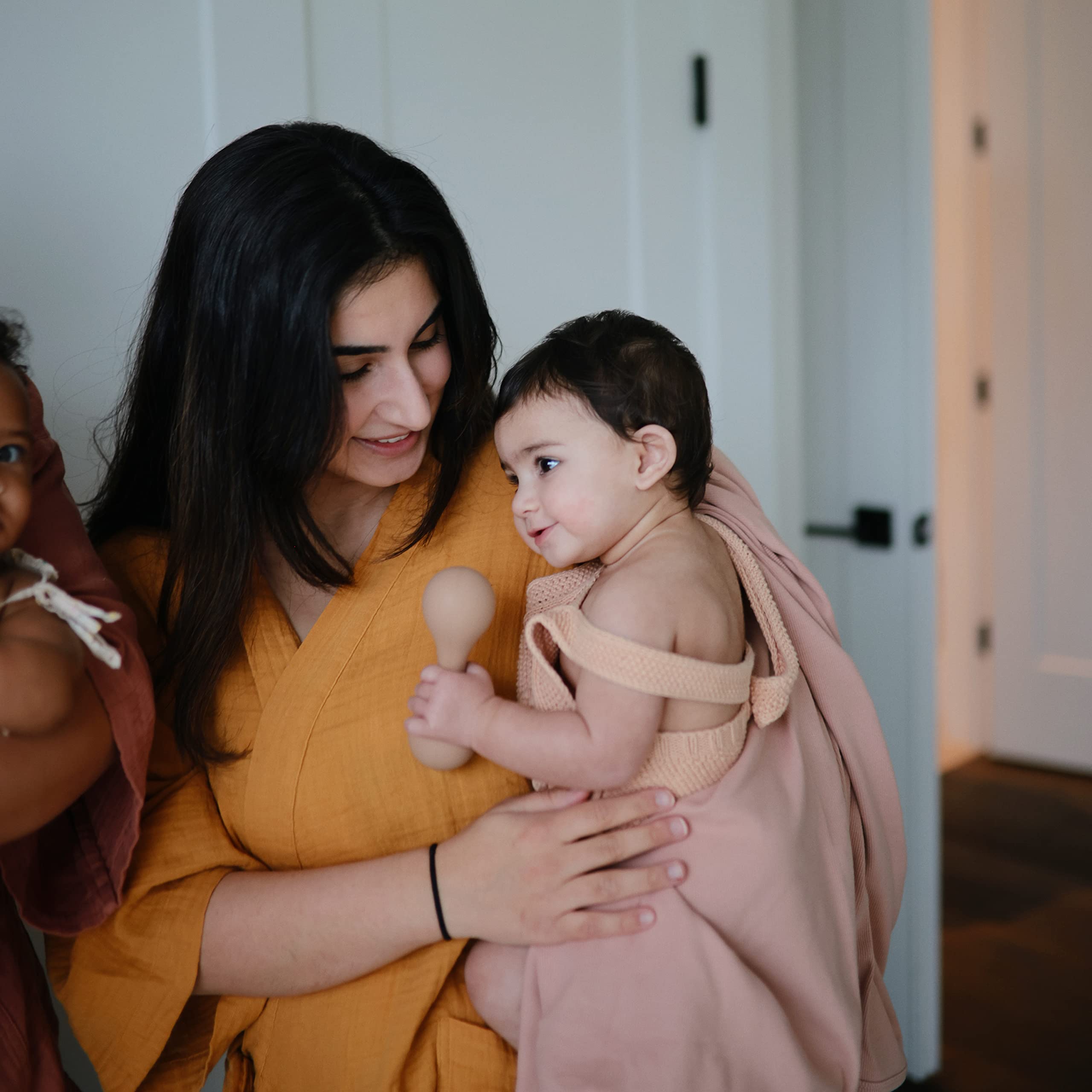 Mushie Ultra Soft Baby Blanket - 100% Cotton & Elastane Ribbed Receiving Blanket for Newborns | 35x35 Inch Swaddle & Stroller Cover | Perfect for Nursery, Travel & Photo Shoots (Blush Pink)