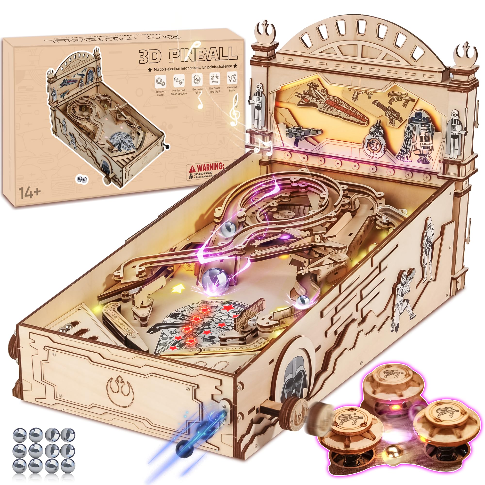 DIY Miniature Pinball Machine Kit - 3D Wooden Puzzle for Adults & Teens 14+ - Creative Wood Model Building Set - Perfect Gift for Gamers & Hobbyists - Fun Home Decor & STEM Learning Activity