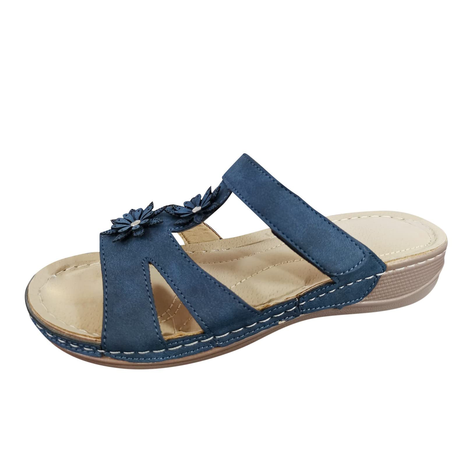Women's Floral Peep Toe Slip-On Wedge Sandals with Platform - Comfortable Summer Casual Shoes for Beach, Vacation & Outdoor Wear