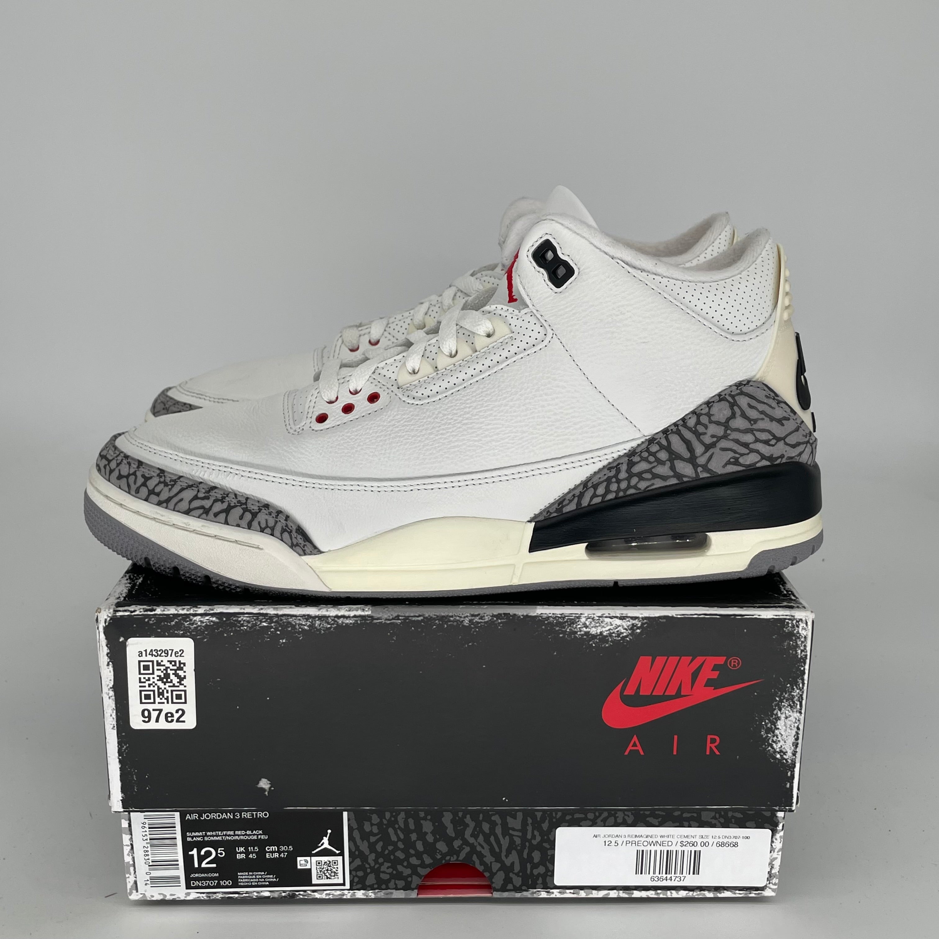 Original Air Jordan 3 Retro 'White Cement Reimagined' Men's Basketball Shoes Size 12.5 (DN3707-100) - Authentic Sneakers for Casual Wear & Street Style