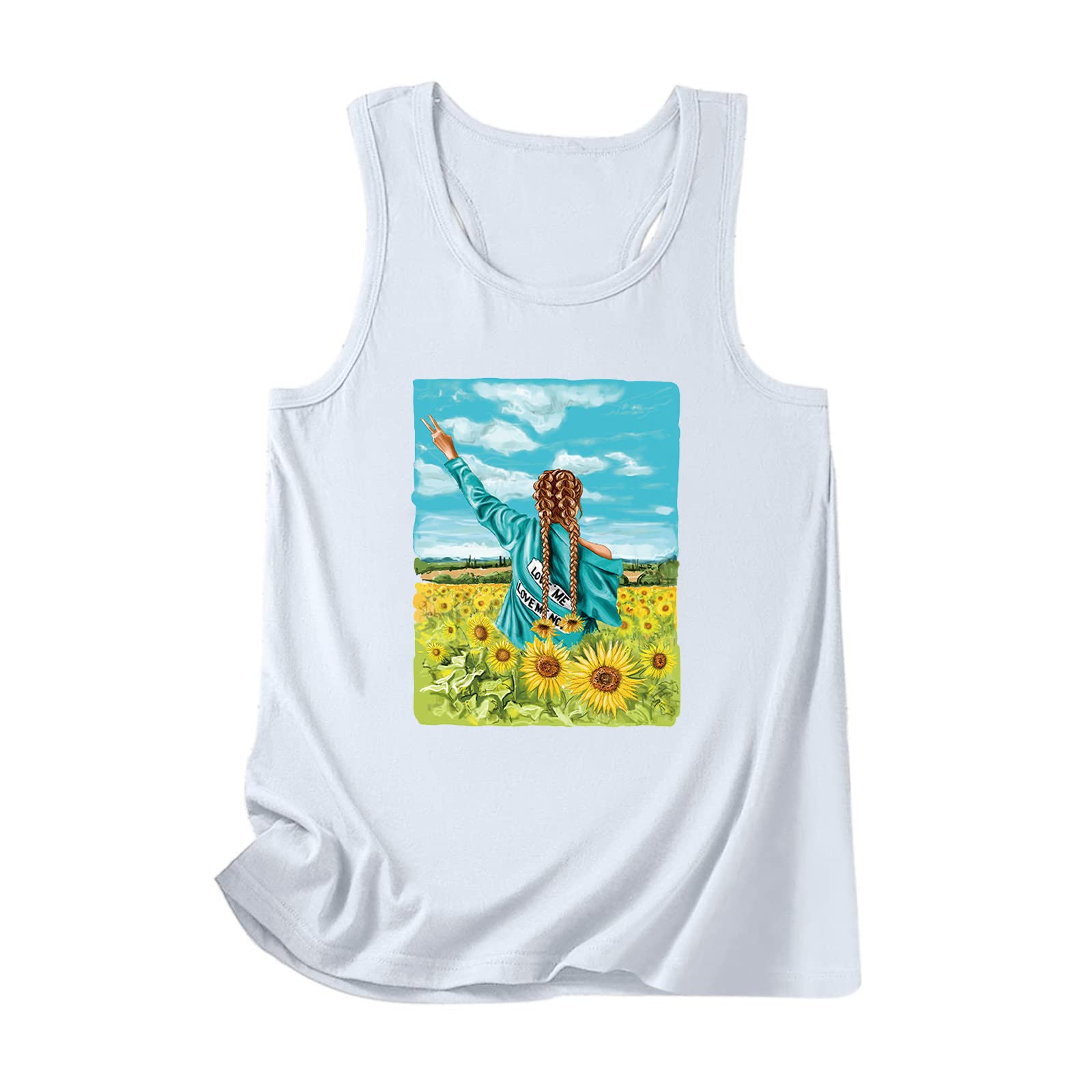 Women's Sunflower Graphic Tee - Fashionable Sleeveless Tank Top Casual Tunic Blouse | Trendy Summer Outfit for Beach, Streetwear & Daily Wear