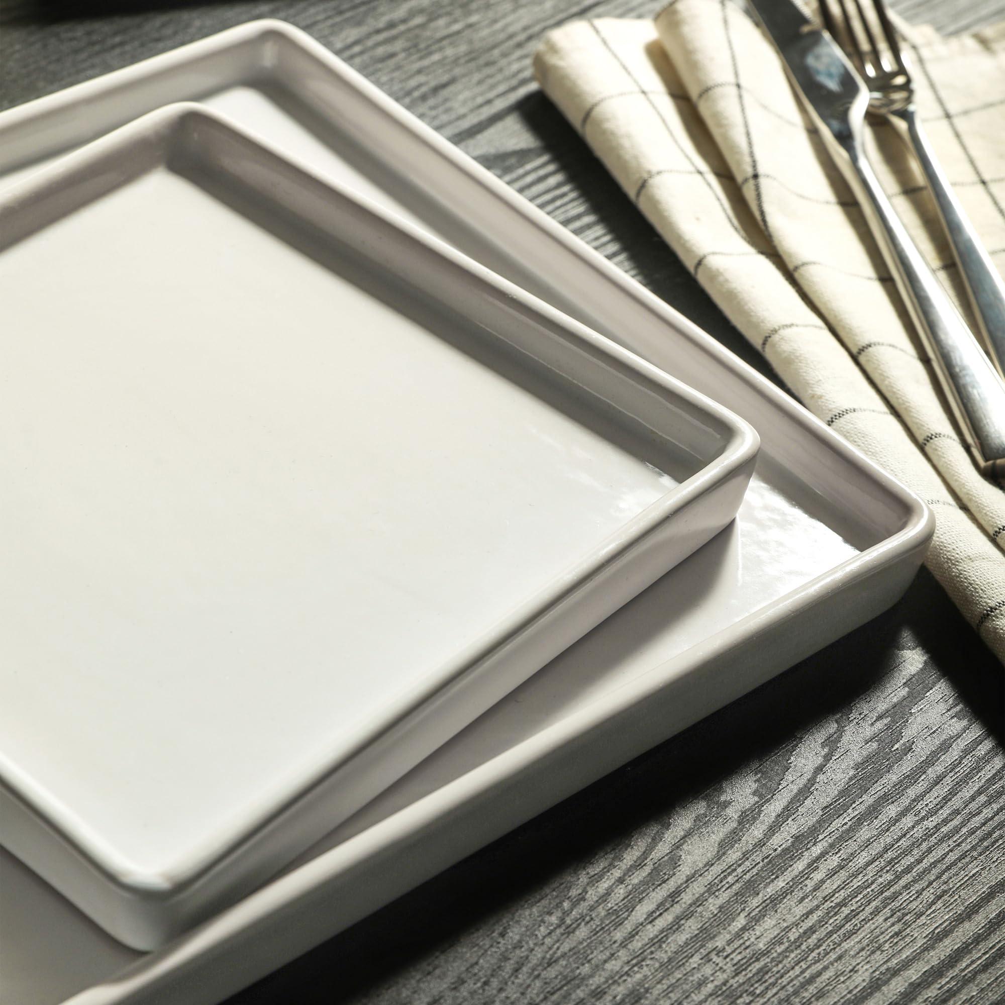 Premium 12-Piece Stoneware Dinnerware Set for 4 - White Square Plates & Bowls - Durable Stone Lain Grace Collection - Perfect for Everyday Dining, Dinner Parties & Restaurant Use