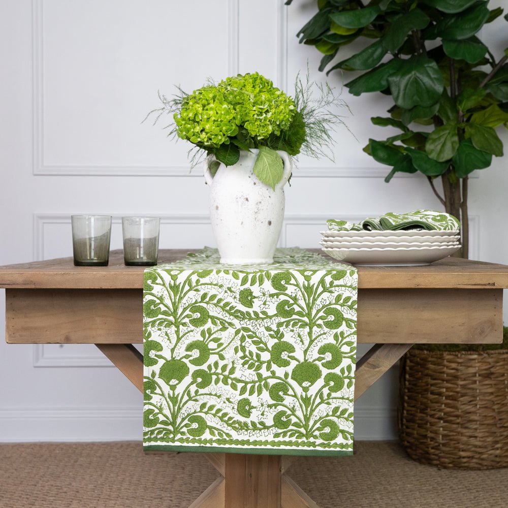 Cactus Flower Lettuce Green Table Runner - Elegant Dining Table Decor for Weddings, Parties & Home Decor | 100% Cotton Washable Table Cover