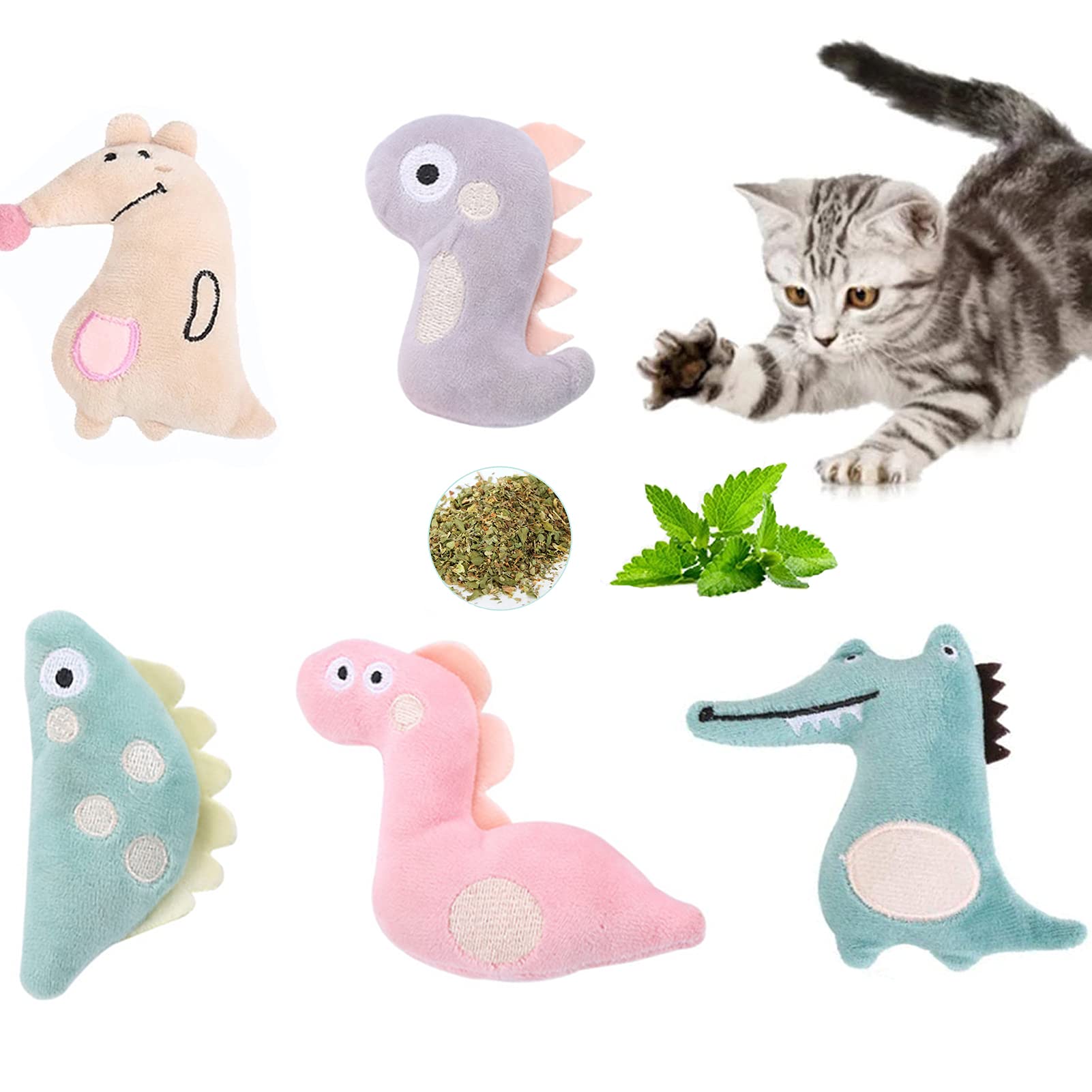 JinRui-T 5PCS Soft Plush Catnip Toys for Indoor Cats - Interactive Chew Teething Toys with Catnip, Perfect for Kittens and Adult Cats, Ideal for Playtime and Stress Relief