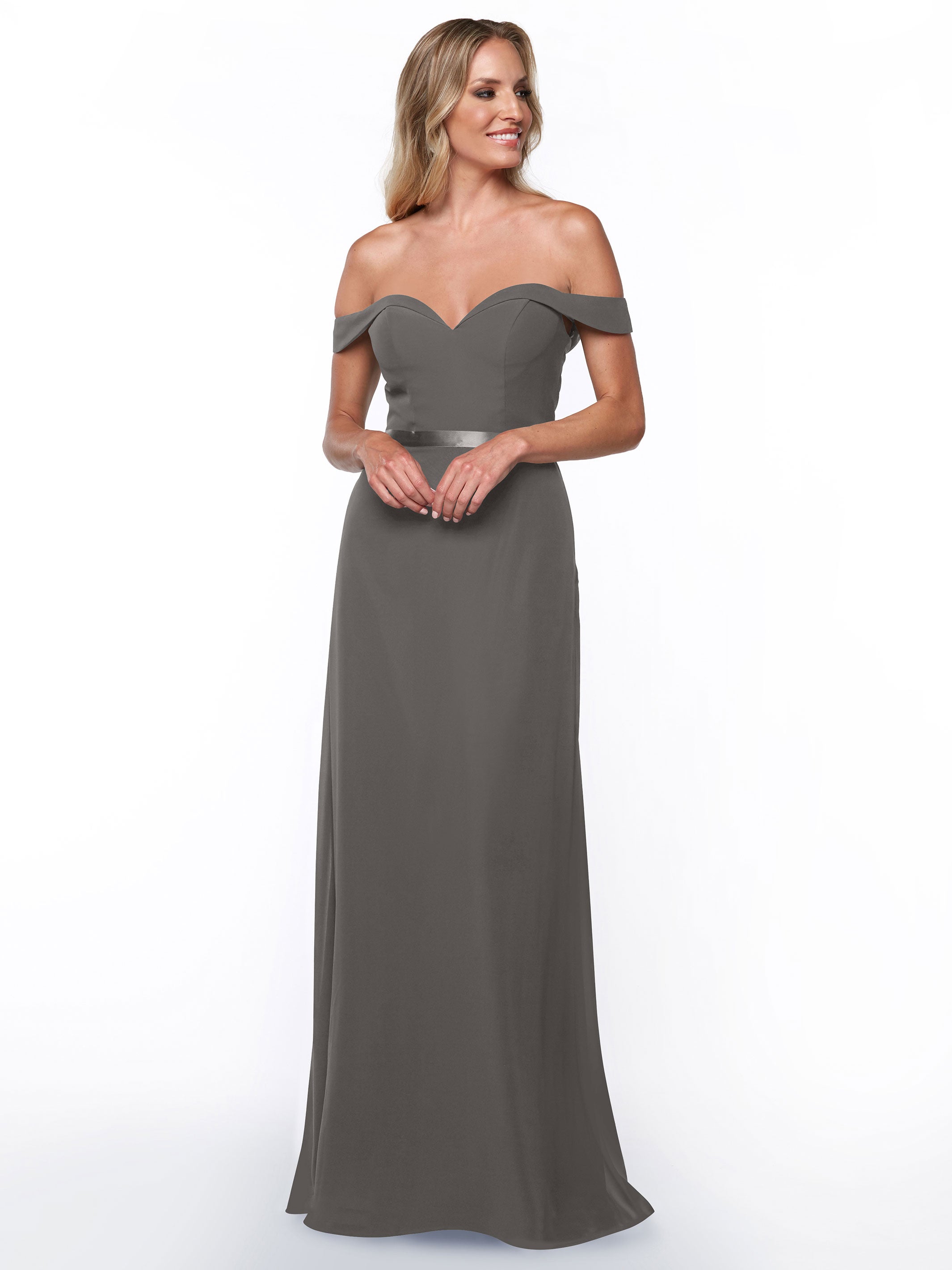 Elegant 80145 Off-The-Shoulder Chiffon A-Line Bridesmaid Dress with Sash - Perfect for Weddings, Formal Events & Special Occasions