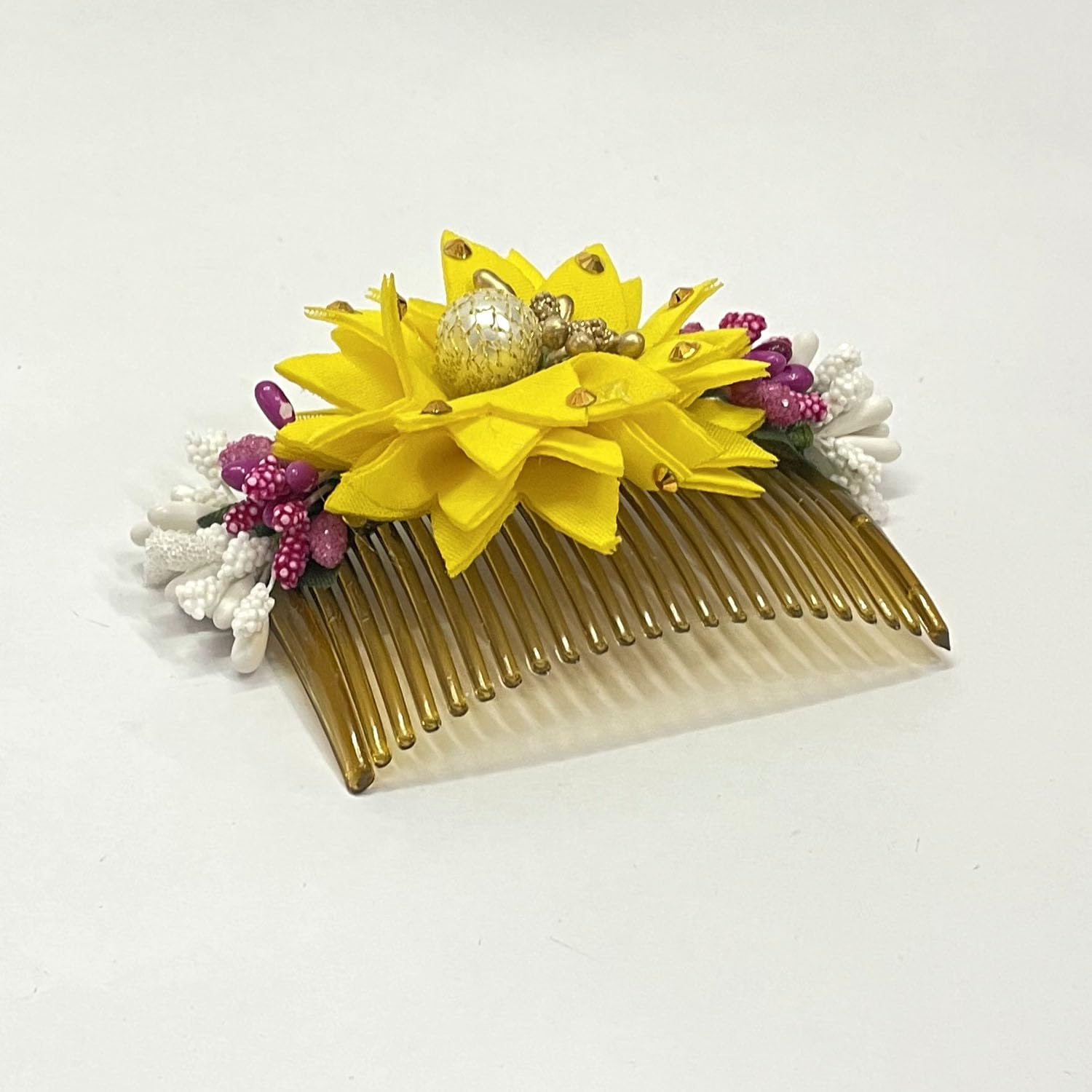 Elegant Yellow Bridal Hair Comb Clip - Stylish Bun Holder with Floral Design for Women's Wedding & Special Occasions | Perfect for Updos, Prom, and Formal Events