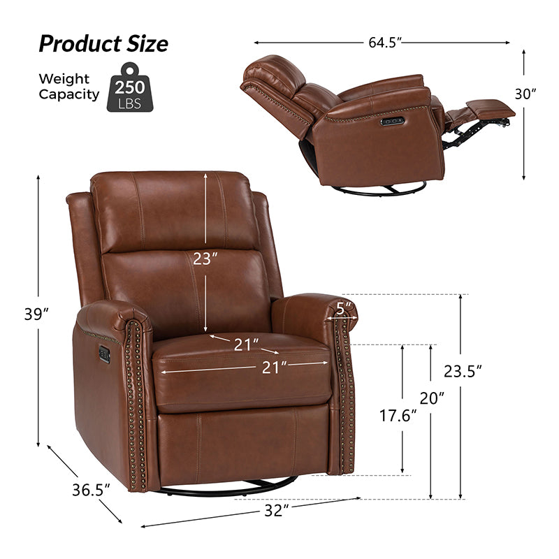 Kaietan Genuine Leather Power Rocking Recliner Chair - Adjustable Electric Massage Recliner Sofa for Living Room, Home Theater & Office Relaxation